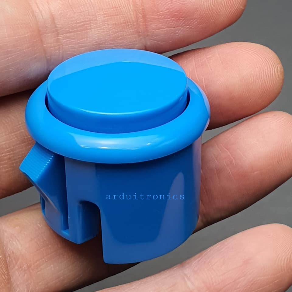 Arcade Button Blue (สีฟ้า แบบฐานสูง) ปุ่มกดตู้เกม สวิตช์ปุ่มกดติดปล่อยดับ สีฟ้า