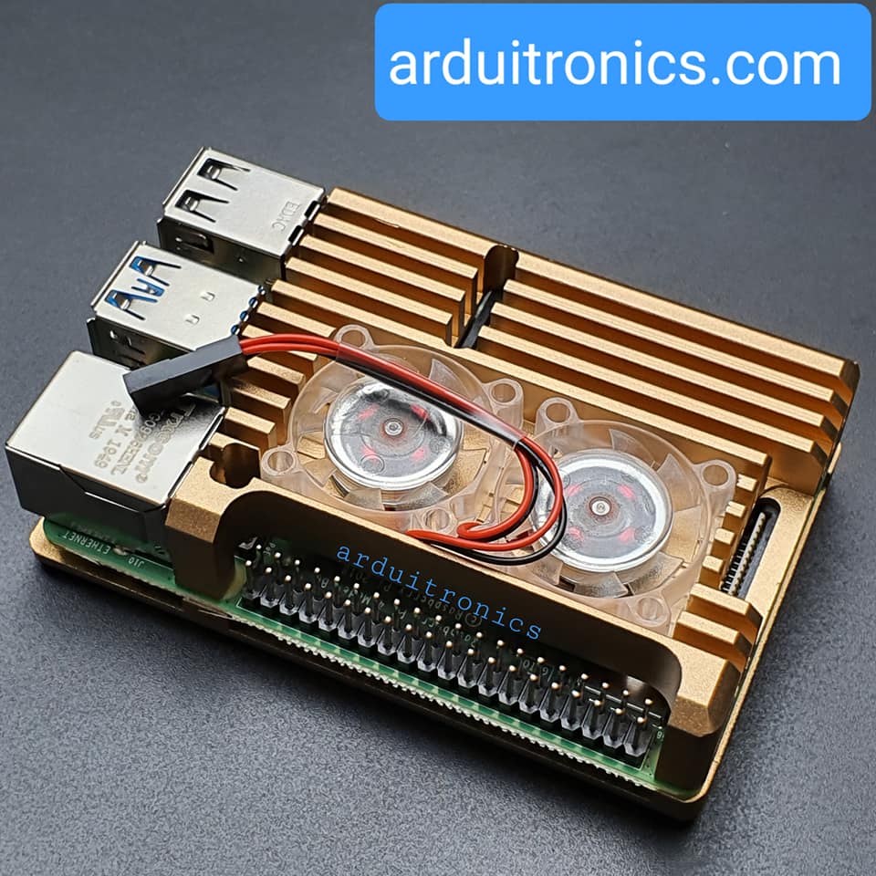 Aluminium Case for Raspberry Pi 4 with Dual Fan (Gold) แบบที่ 1