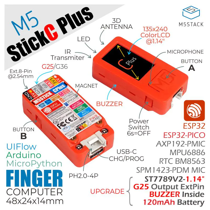M5Stack M5StickC IoT (Watch) Development Kit + พร้อมสายนาฬิกาและฐานรอง (M5-WATCH STICKC PLUS)