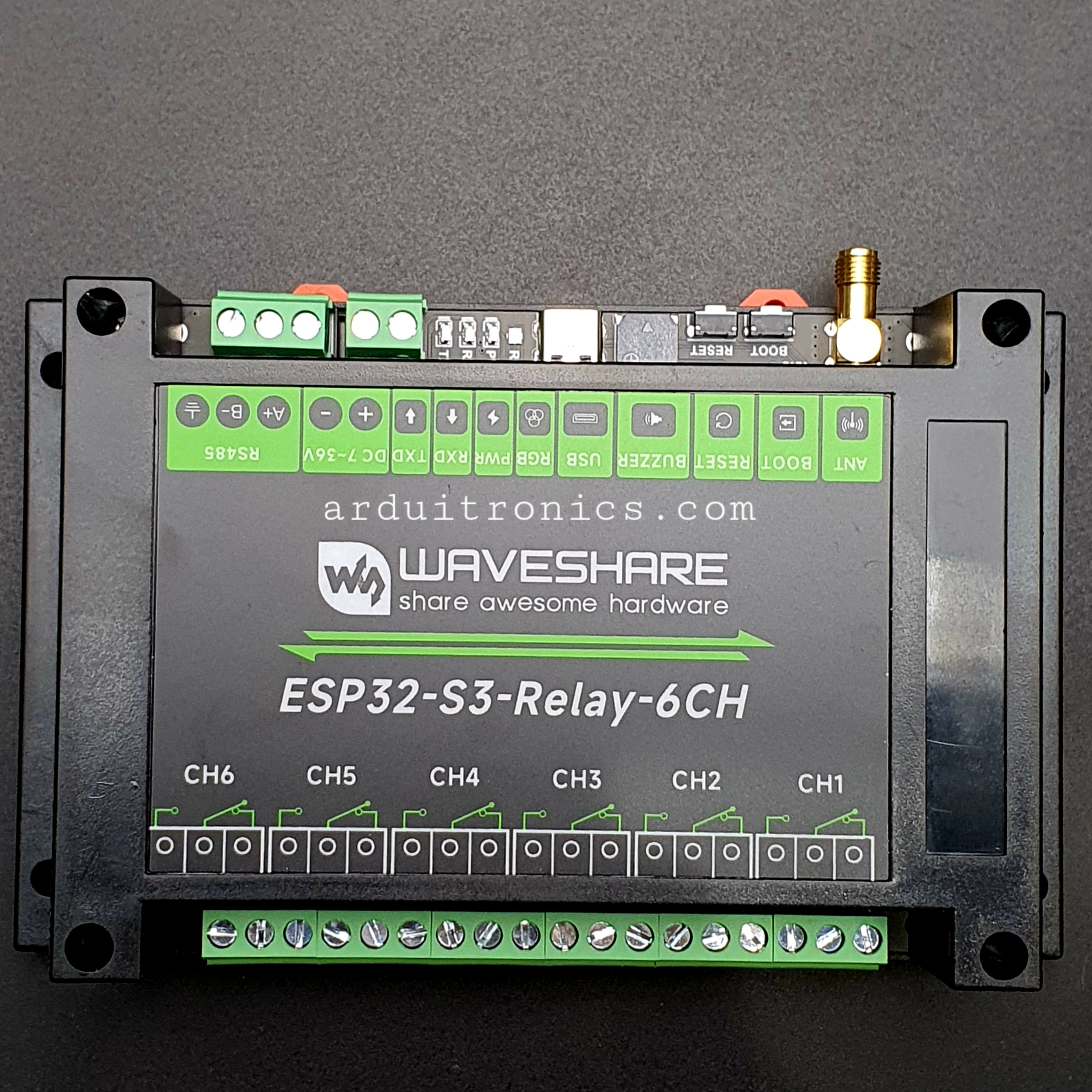 Industrial 6-Channel ESP32-S3 WiFi Relay Module, Supports WiFi / Bluetooth / RS485 control, Onboard RS485 / Pico HAT interfaces (แท้ WaveShare)