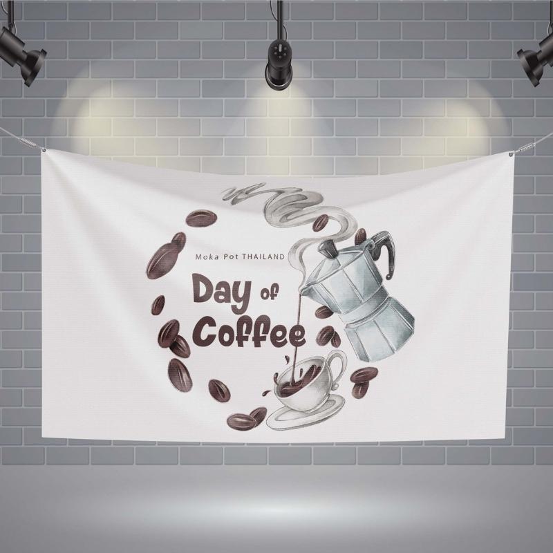ป้ายผ้า กาแฟ (มีของแถม) ผ้าพิมพ์ลาย ทนแดด ทนฝน แบรนด์ไทย รับประกัน