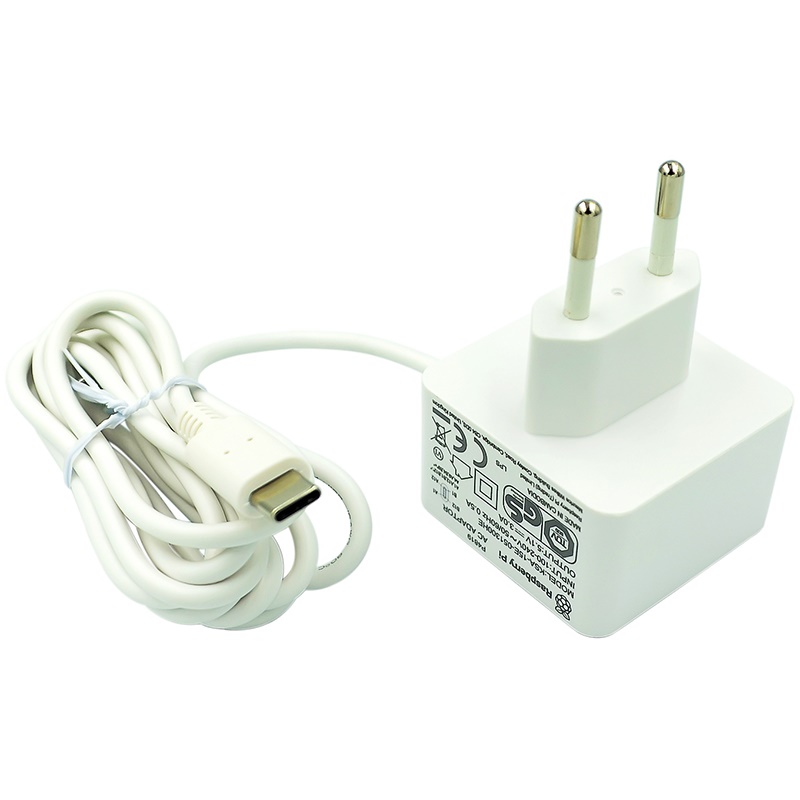 Official USB Type-C Power Supply (5.1V, 3A) for Raspberry Pi 4B White - หัวกลม (สีขาว มีโลโก้ Pi สลักบนหัวปลั๊ก)