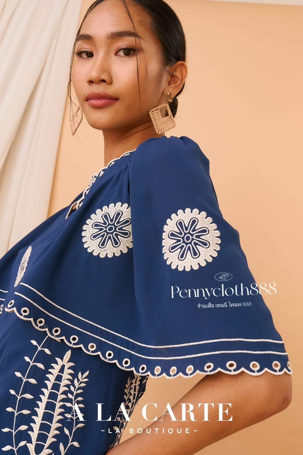 69584 เสื้อ Alacarte จอร์เจียแขนสั้น งานปัก มีซับใน สีกรม สีแดง สีน้ำตาล