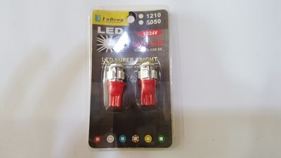 หลอดไฟ LED T10 หลอดเสียบ สีแดง 12V (ราคาต่อ 1 คู่)