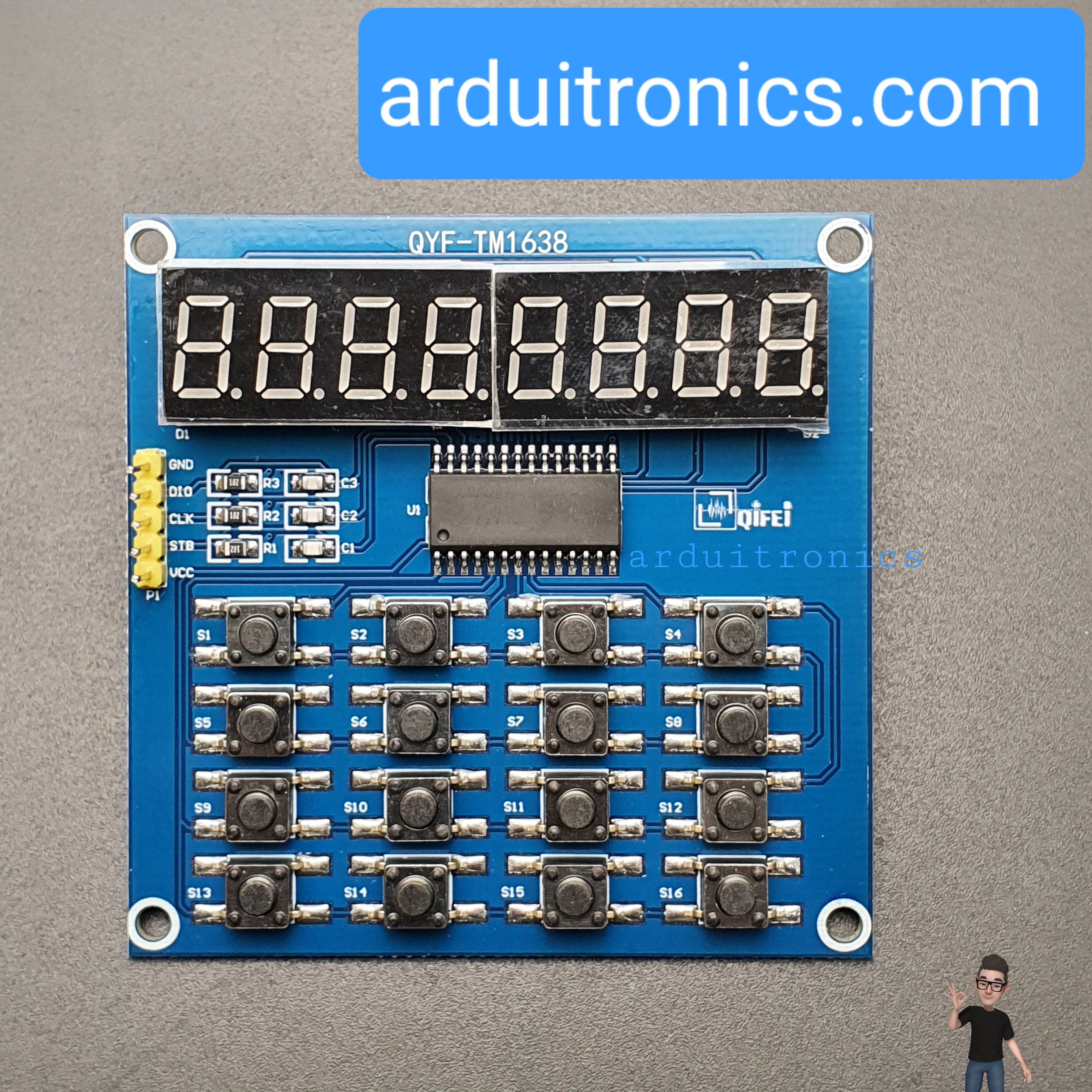 TM1638 MCU 8 Bit LED Digital Tube Keyboard Module Scan and Display Module