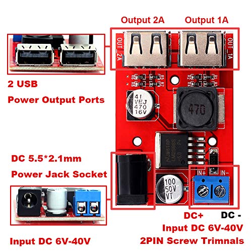 Dual USB DC-DC 9V / 12V / 24V / 36V to Fixed Output 5V 3A Step Down Module