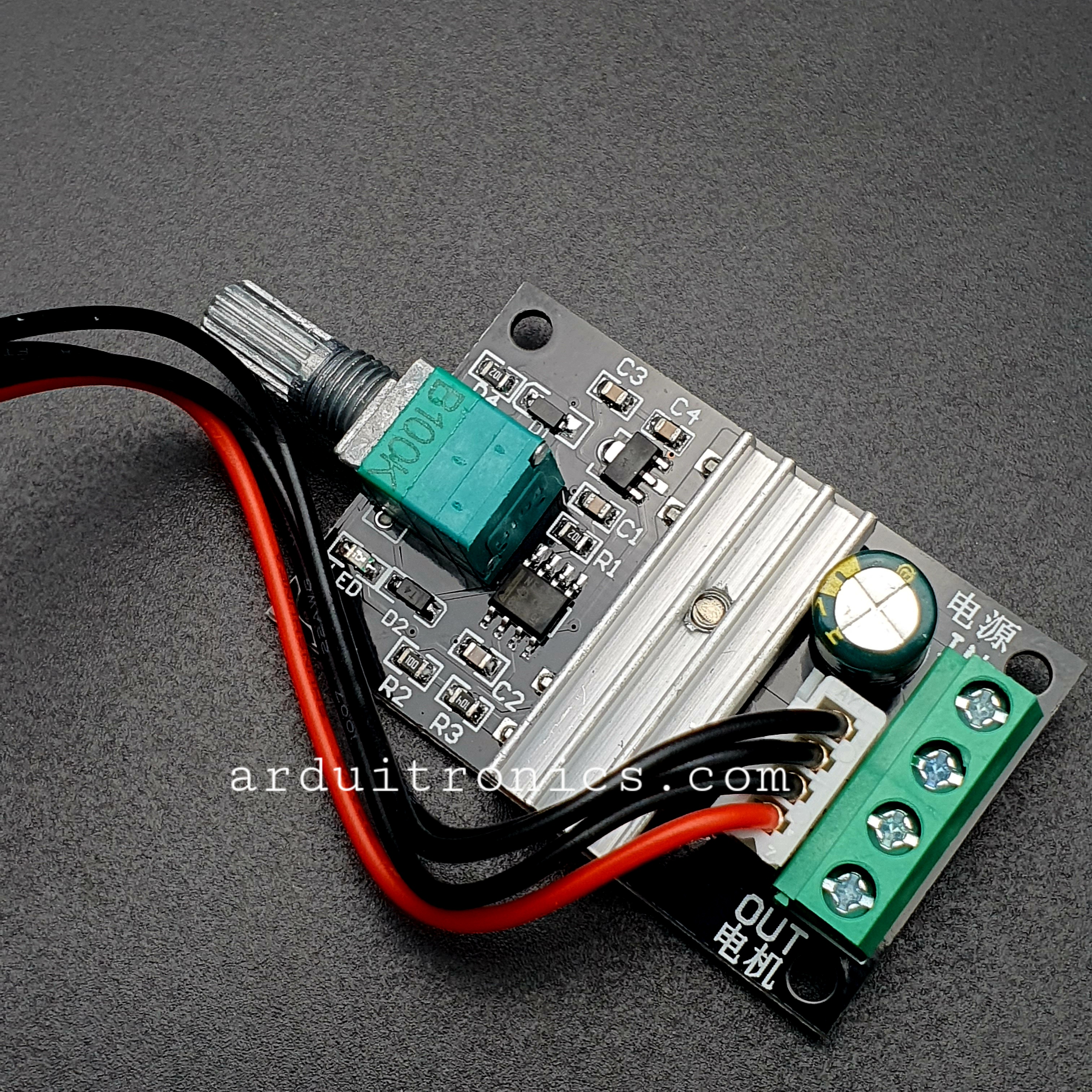 PWM DC Motor Speed Control 6-28Vdc 3A Module (ปุ่มหมุนสำหรับคุมความเร็วและมีสายสวิตซ์ปิดและเปิด2ระดับ)