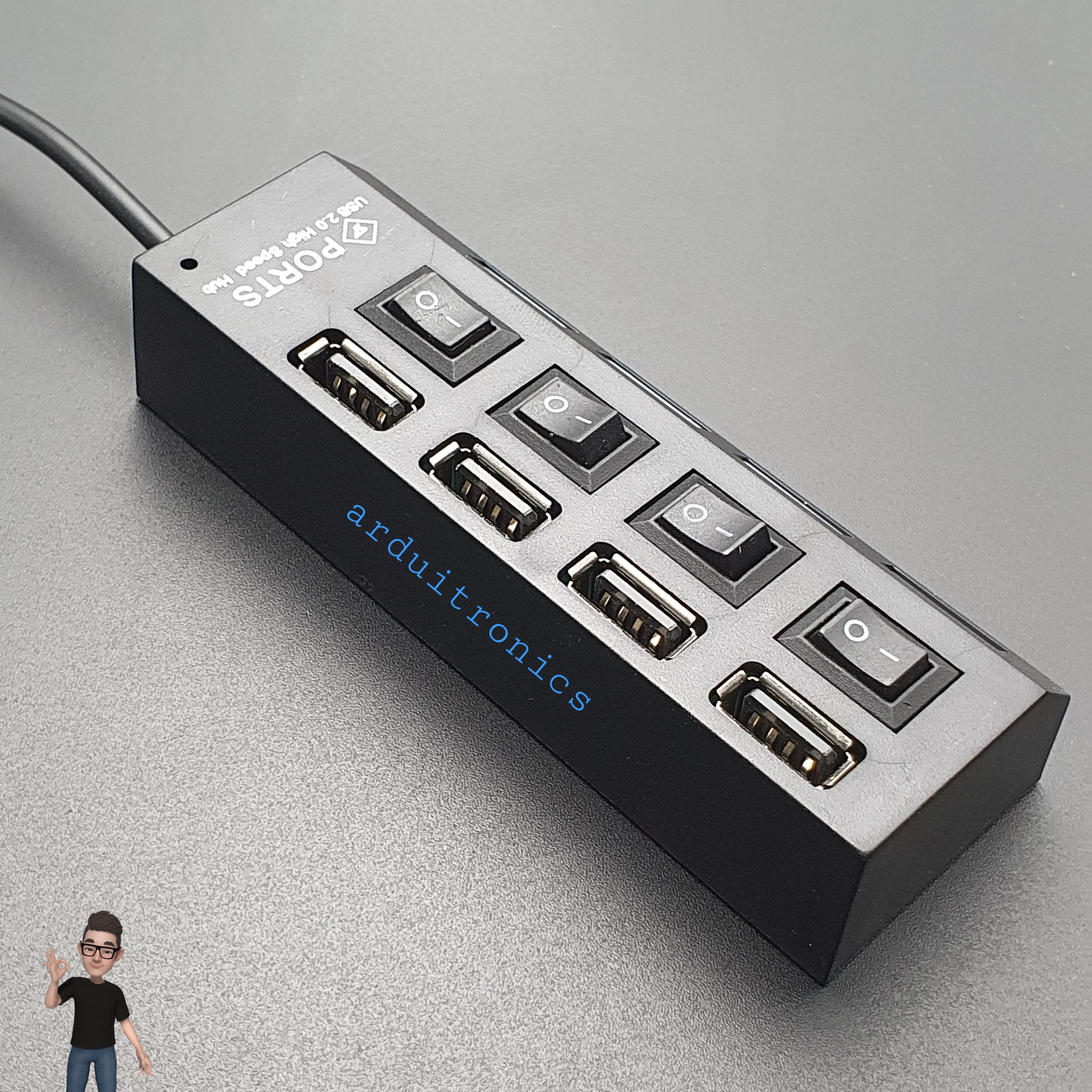 4 Ports USB Hub High-speed USB2.0 Individual LED Power Switches ( Black )