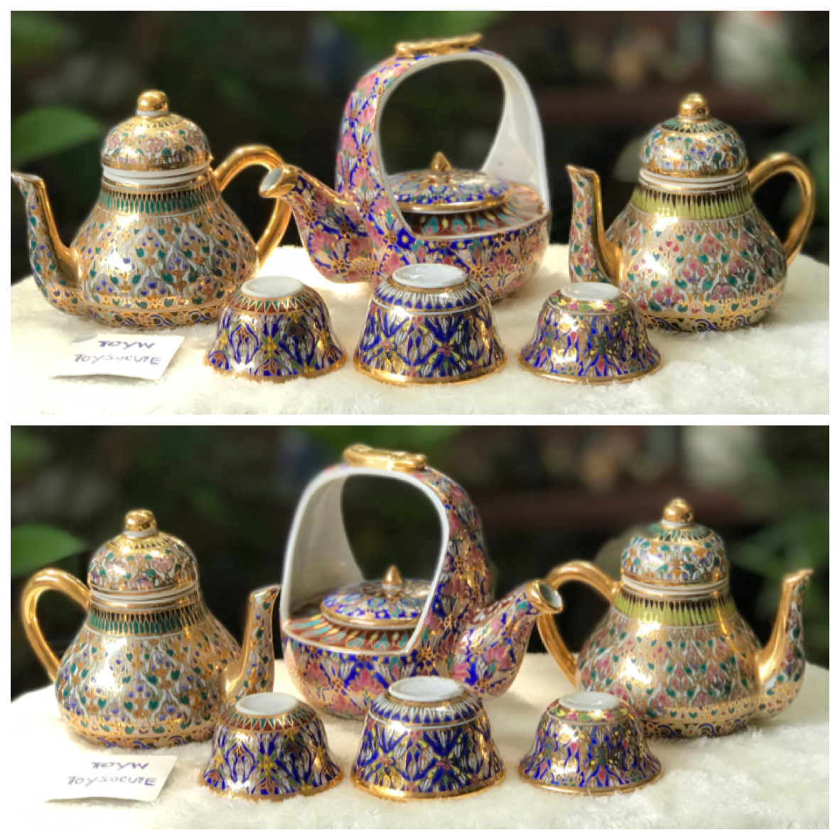 ￼ราคาต่อชิ้น เก่าเก็บ Hand Painted Benjarong กาน้ำชาเบญจรงค์ ลายไทยน้ำทอง