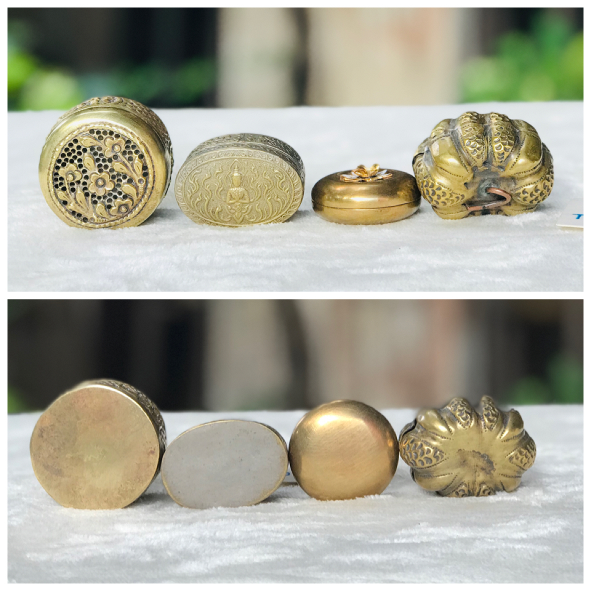 เริ่มต้น 290 บาท Antique Brass งานทองเหลืองเก่า ตลับทองเหลืองตอกลาย ตลับขี้ผึ้งทองเหลืองลายเทพพนม ทรงกลม ทรงรี ทรงลูกจันทร์ ทรงฟักทอง