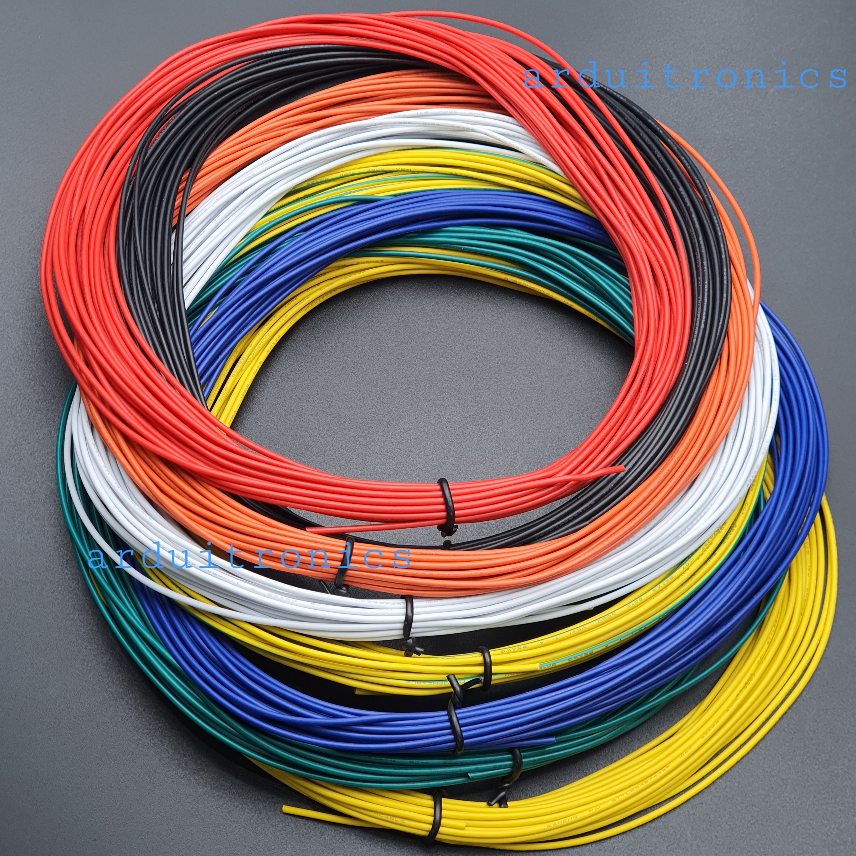 [ชุด 8 สี] สายไฟอ่อนใส้เต็ม 22AWG UL1007 ยาว 10 เมตร (แดง ดำ เหลือง น้ำเงิน เขียว ขาว ส้ม เหลือง-เขียว)