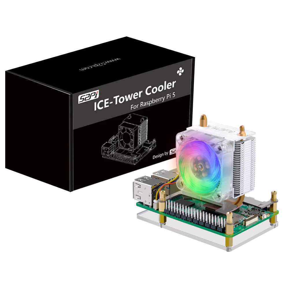 52Pi ICE-Tower CPU Cooler RGB LED Light Cooling Fan for Raspberry Pi 5
