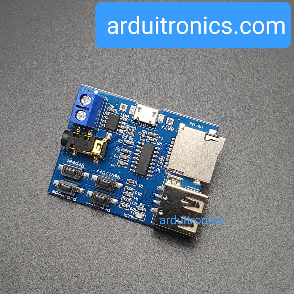 โมดูลเล่นเพลง MP3 รองรับ SD Card และ FlashDrive พร้อม Jack 3.5 ต่อกับหูฟังหรือเครื่องขยายเสียง