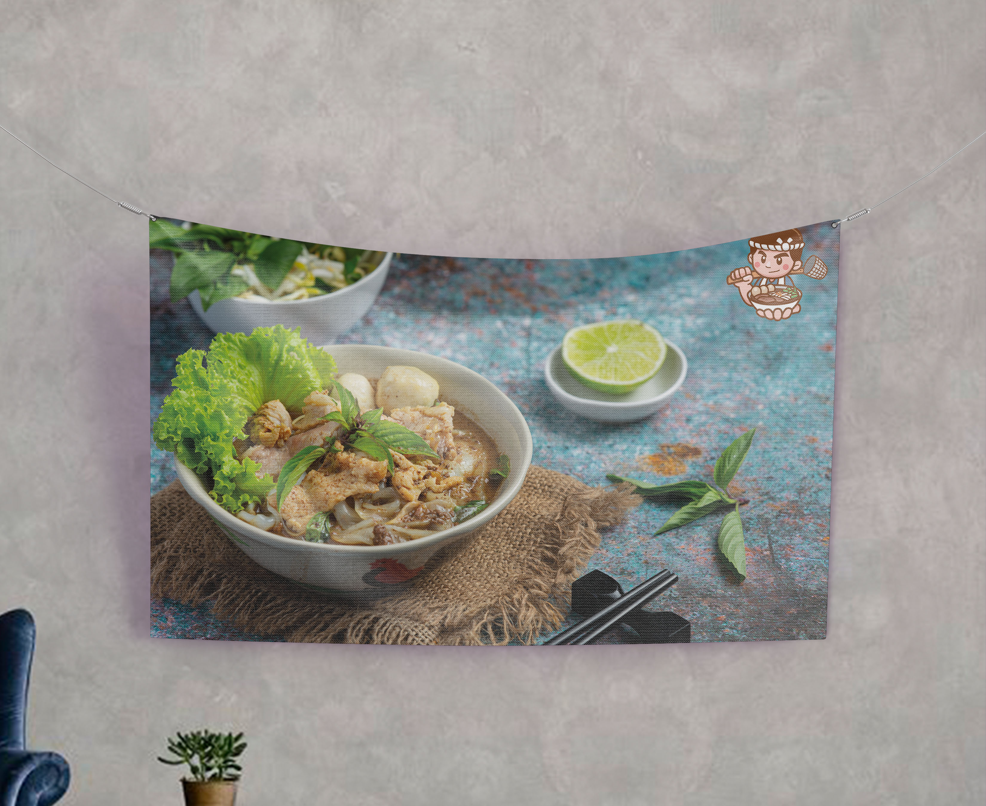 ป้ายผ้า ก๋วยเตี๋ยวน้ำตก (มีของแถม) ผ้าพิมพ์ลาย ทนแดด ทนฝน แบรนด์ไทย รับประกัน