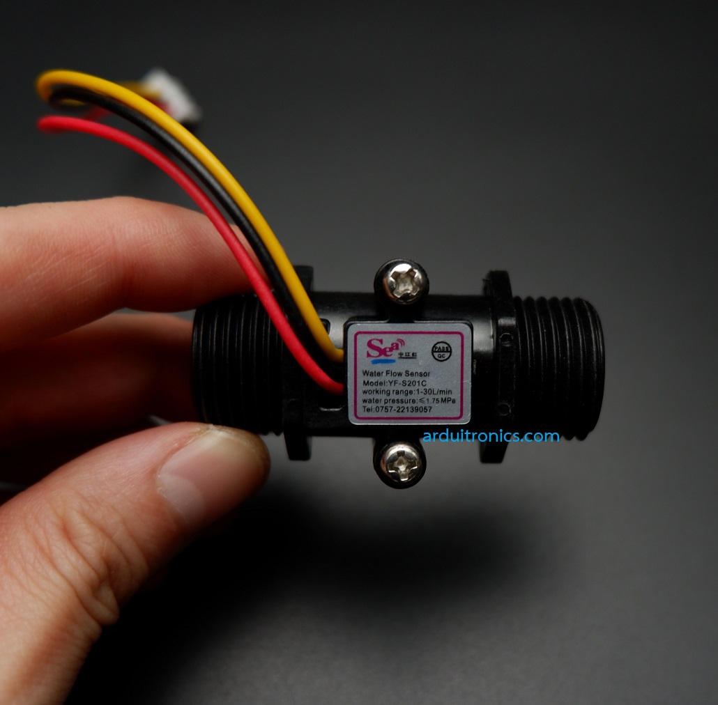 Water Flow Sensor 1-30L/min แรงดันไม่เกิน 1.75MPa ขนาดท่อ 1/4” (YF-S201C) สีดำ