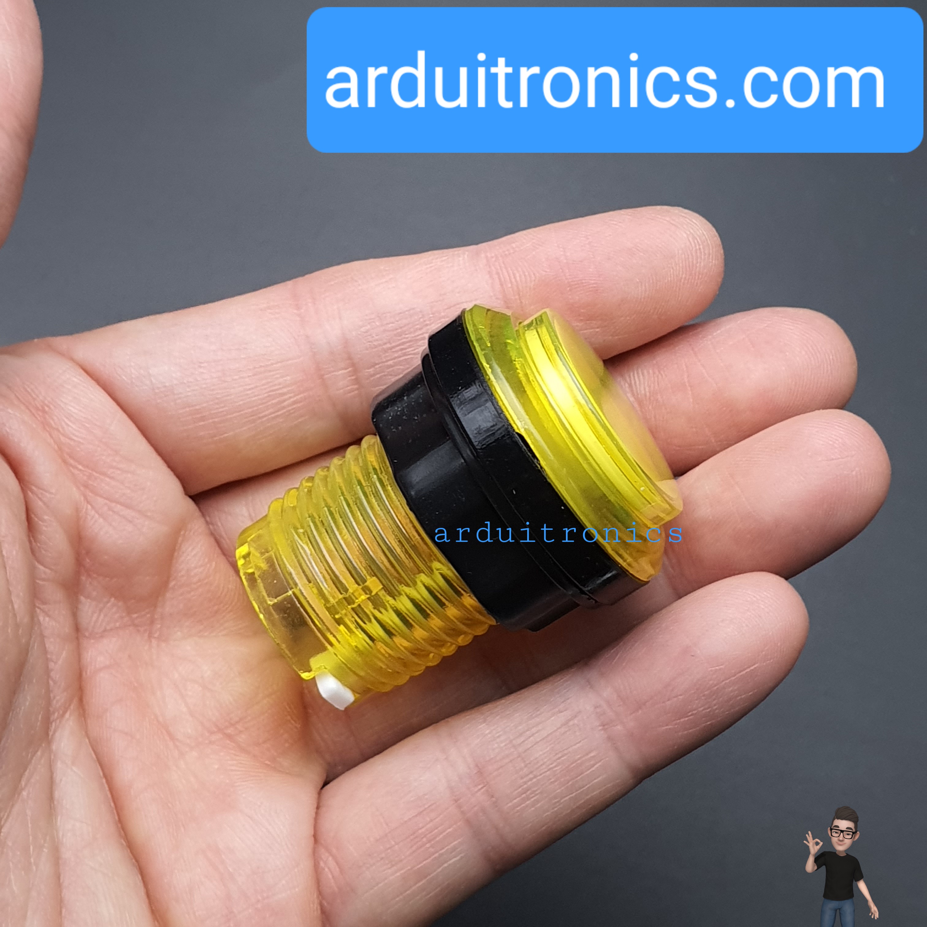 ปุ่มกดตู้เกม สวิตช์กดติดปล่อยดับขนาด 33mm พร้อมไฟ LED สีเหลือง