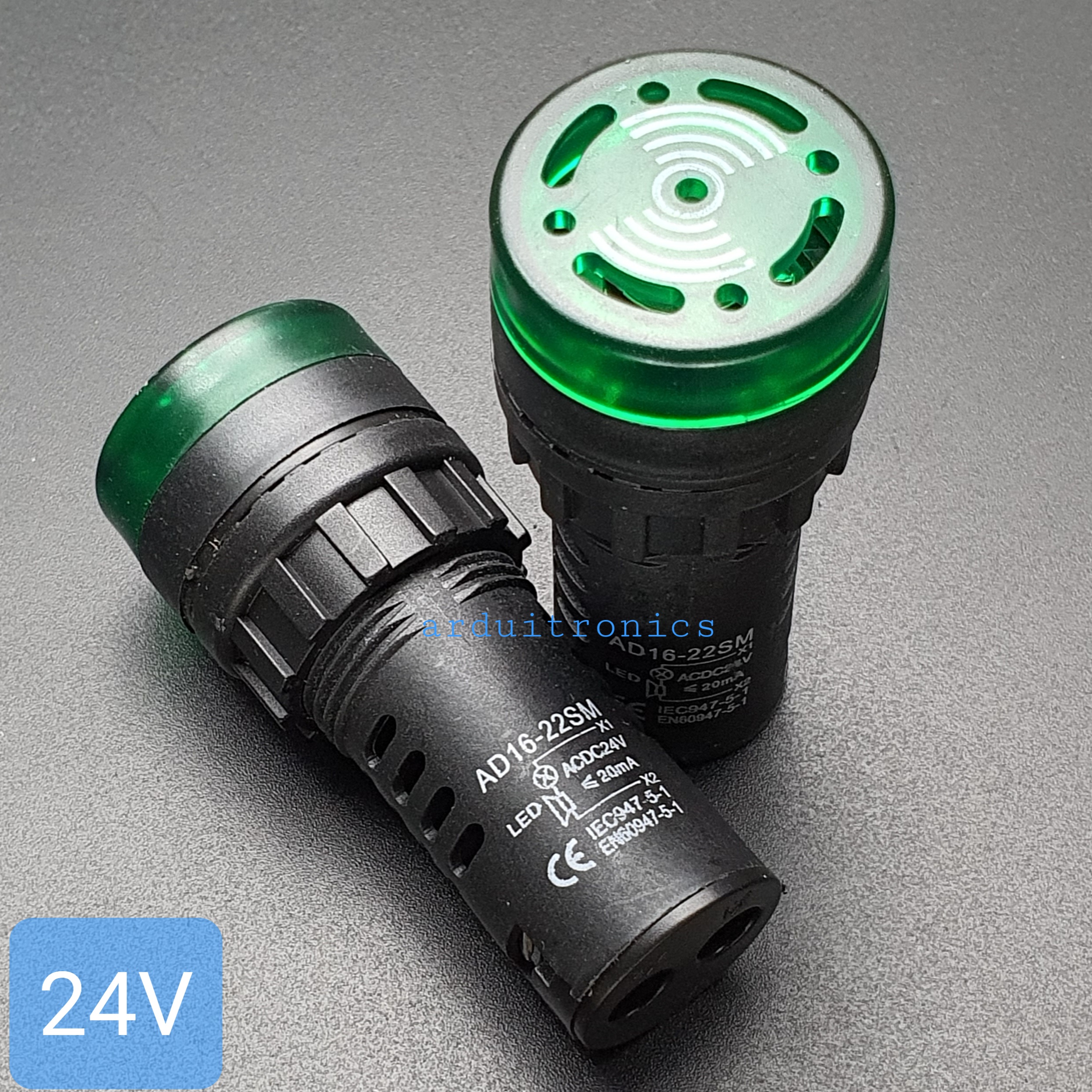 ไฟสีเขียว Buzzer LED Alert 24V เสียงและแสงสัญญาณเตือนภัย ออดไฟฟ้า 22mm