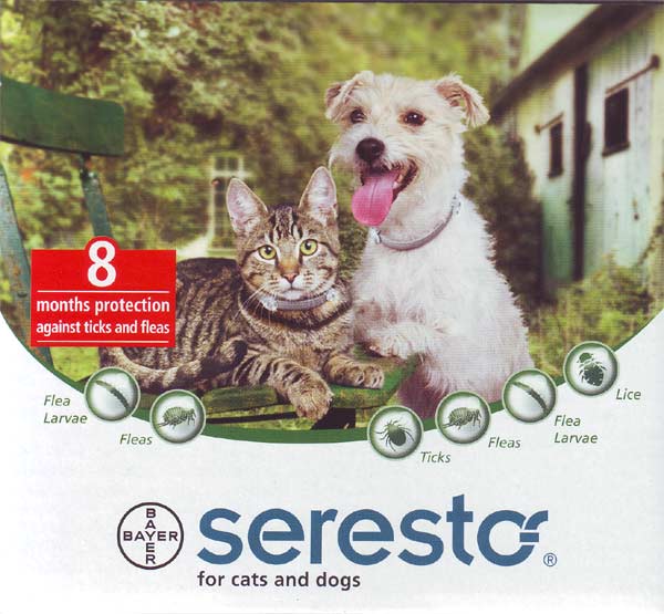Seresto for Cats and Dogs : ซีเรสโต ความยาว 38 เซนติเมตร สำหรับแมว และสุนัขน้ำหนักน้อยกว่า 8 กิโลกรัม (แพ๊ค 6 ชิ้น)