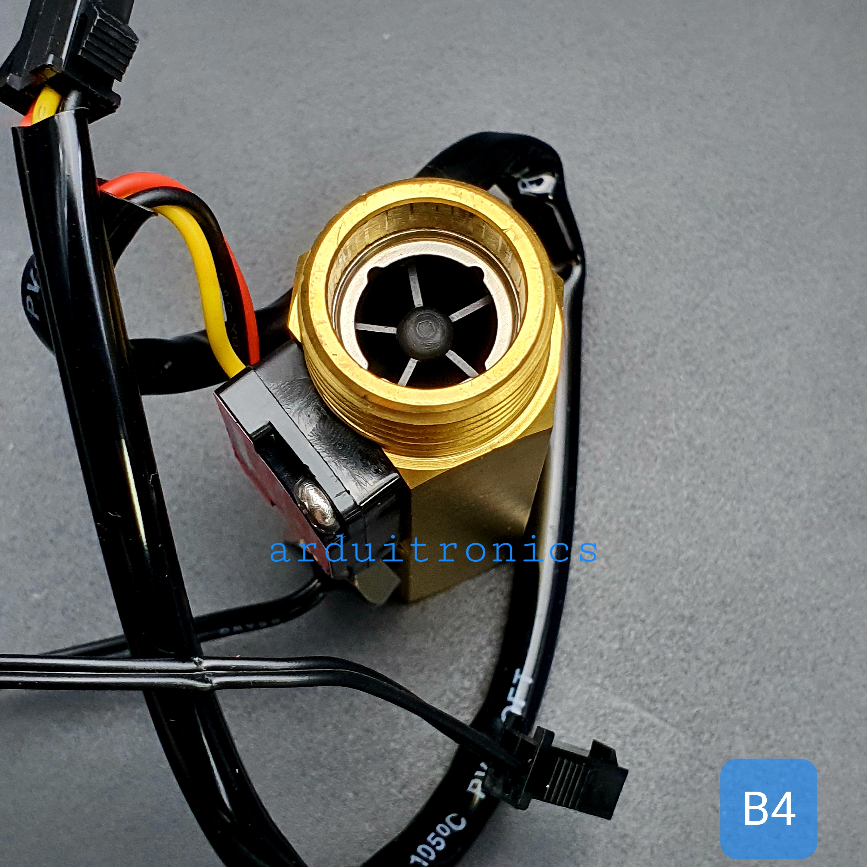 B4 เซ็นเซอร์วัดอัตราการไหลของน้ำ ทองแหลือง 3/4นิ้ว 6หุน Water Flow sensor 1-25L/min Size 60 mm With Temperature Probe