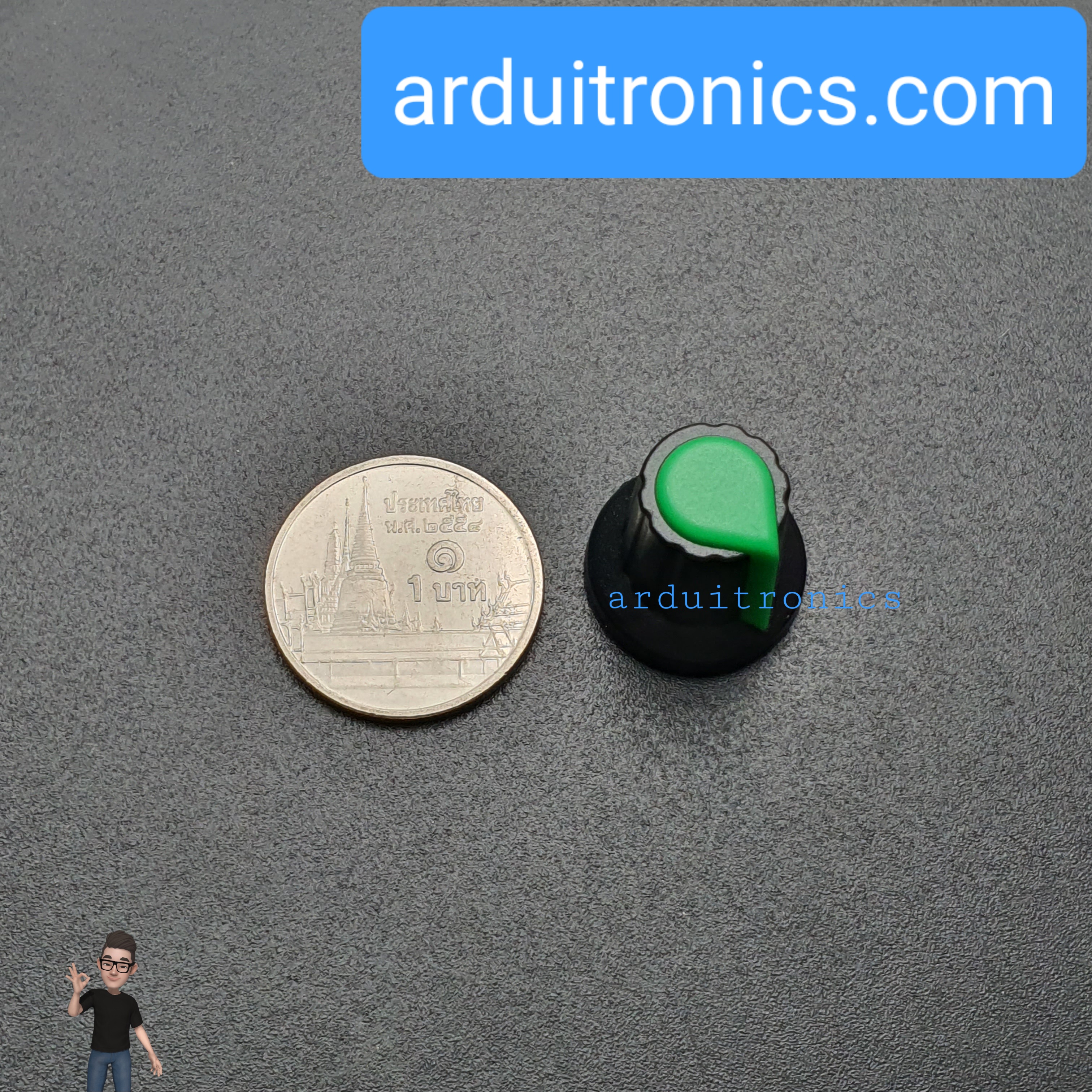 Green สีเขียว หัวจุกหมุนสำหรับตัวต้านทานปรับค่าได้ WH148 Plastic Knob Potentiometer Size 15X17mm