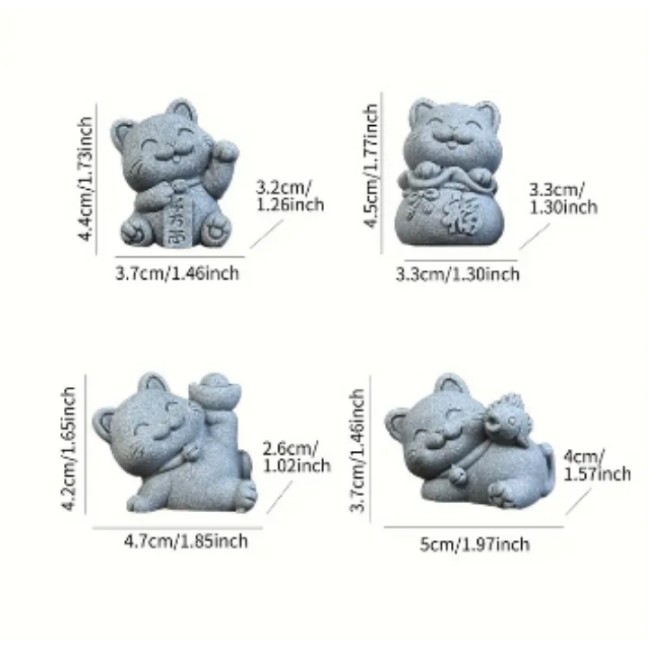 แมวหินทรายเรซิ่น 4 ชิ้น แมวการ์ตูน4cm
