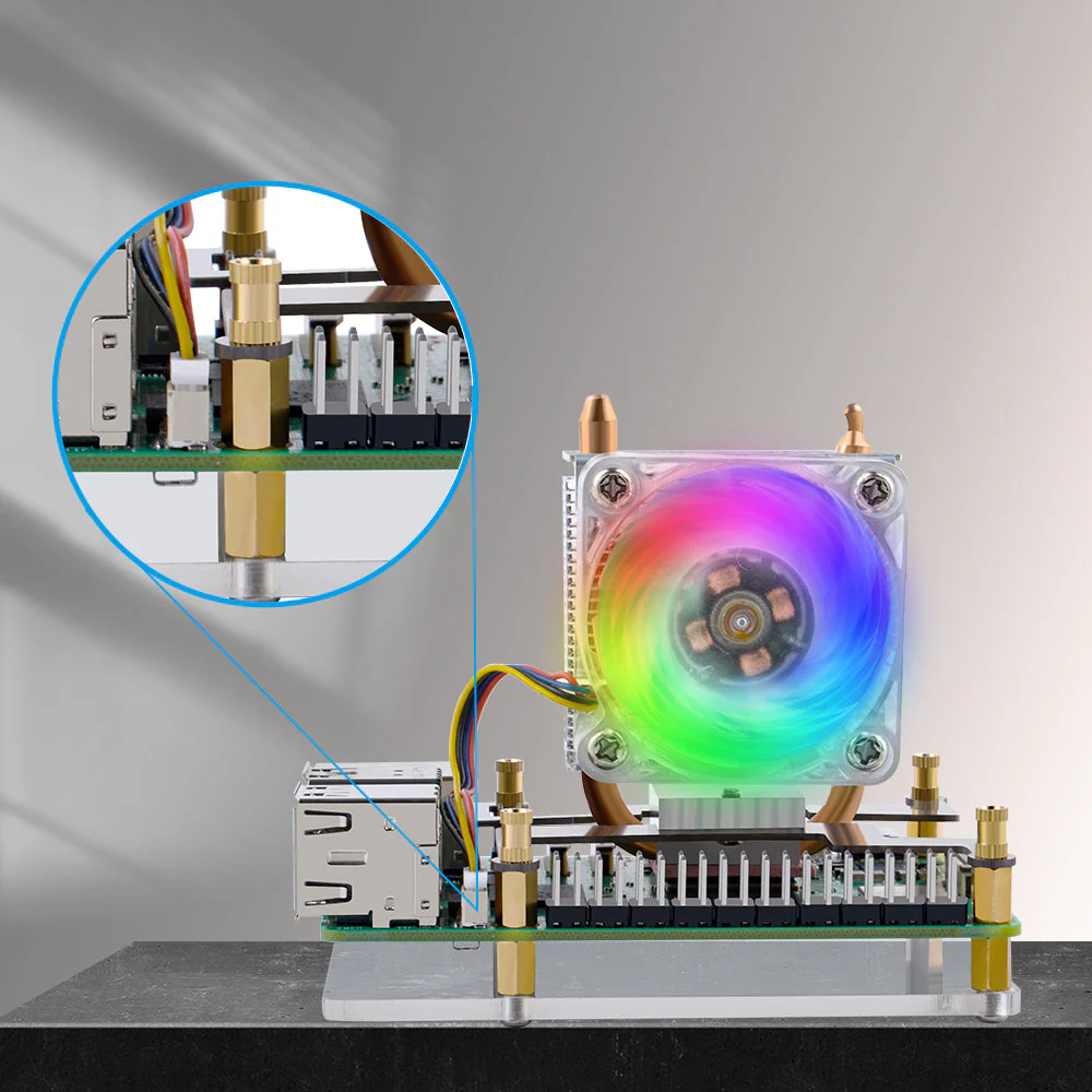 52Pi ICE-Tower CPU Cooler RGB LED Light Cooling Fan for Raspberry Pi 5