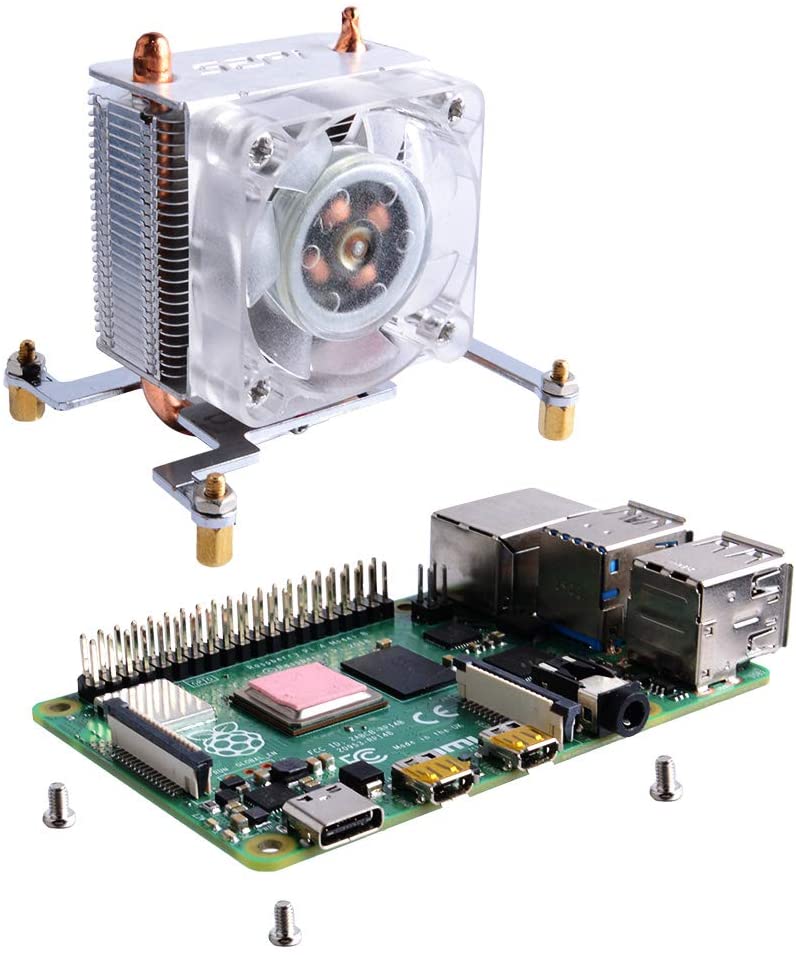 Silver - ICE Tower CPU Cooling Fan for RPi 4B / 3B+/ 3B (สีเงิน) with RGB LED