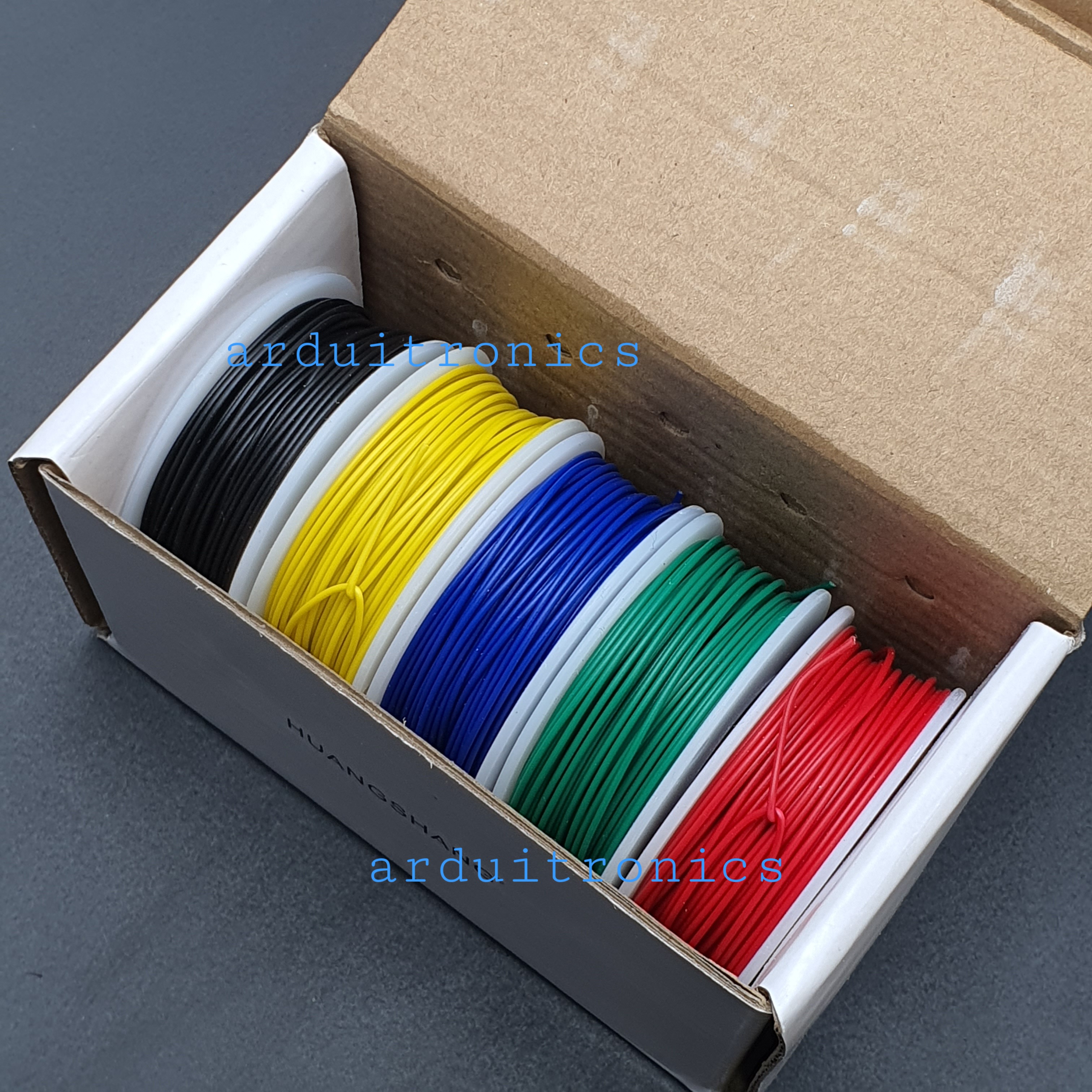 สายไฟ 5 สี สายไฟอ่อนเส้นเดี่ยว UL1007 สายไฟลวดทองแดงชุบดีบุก 26AWG ความยาวม้วนละ 20 เมตร