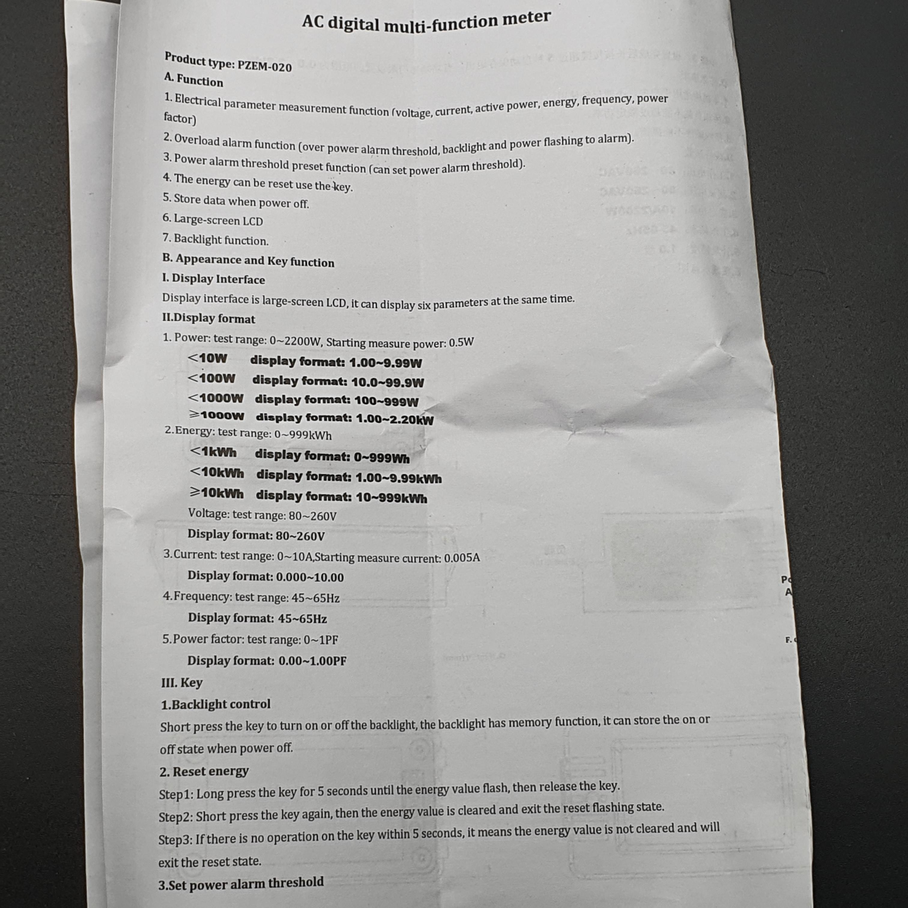 PZEM-020 10A AC Digital Power Meter มิเตอร์วัดการใช้พลังงาน