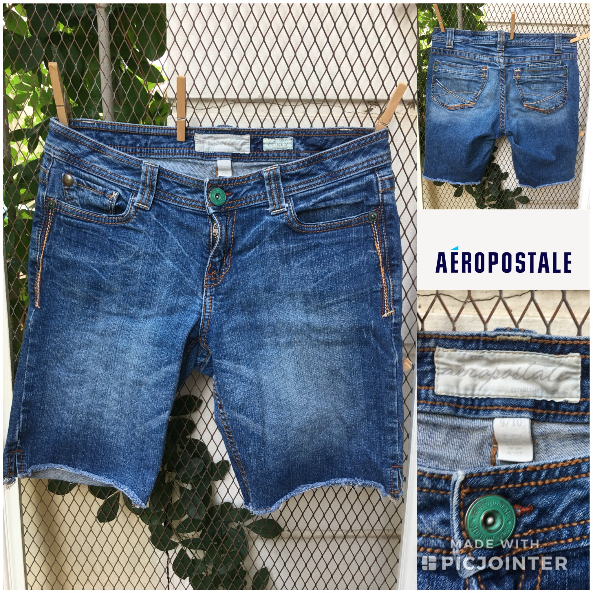 2sis1bro แบรนด์แท้ Aeropostale กางเกงยีนส์ ขาสามส่วน Curvy มือสอง พร้อมส่ง sz 9/10