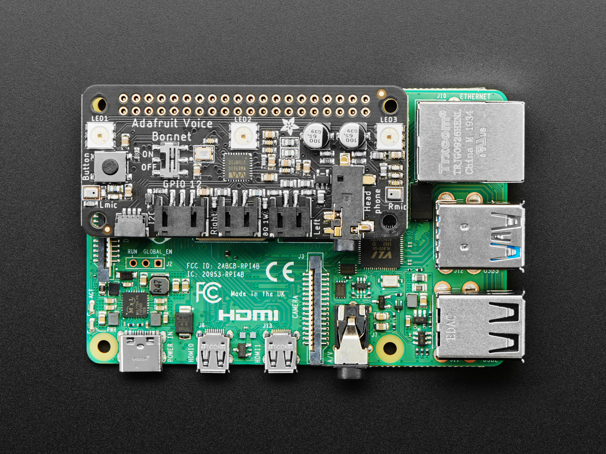 Adafruit Voice Bonnet for Raspberry Pi -Two Speakers + Two Mics for RPi 4B / Zero / 3B+ (แท้จาก Adafruit)