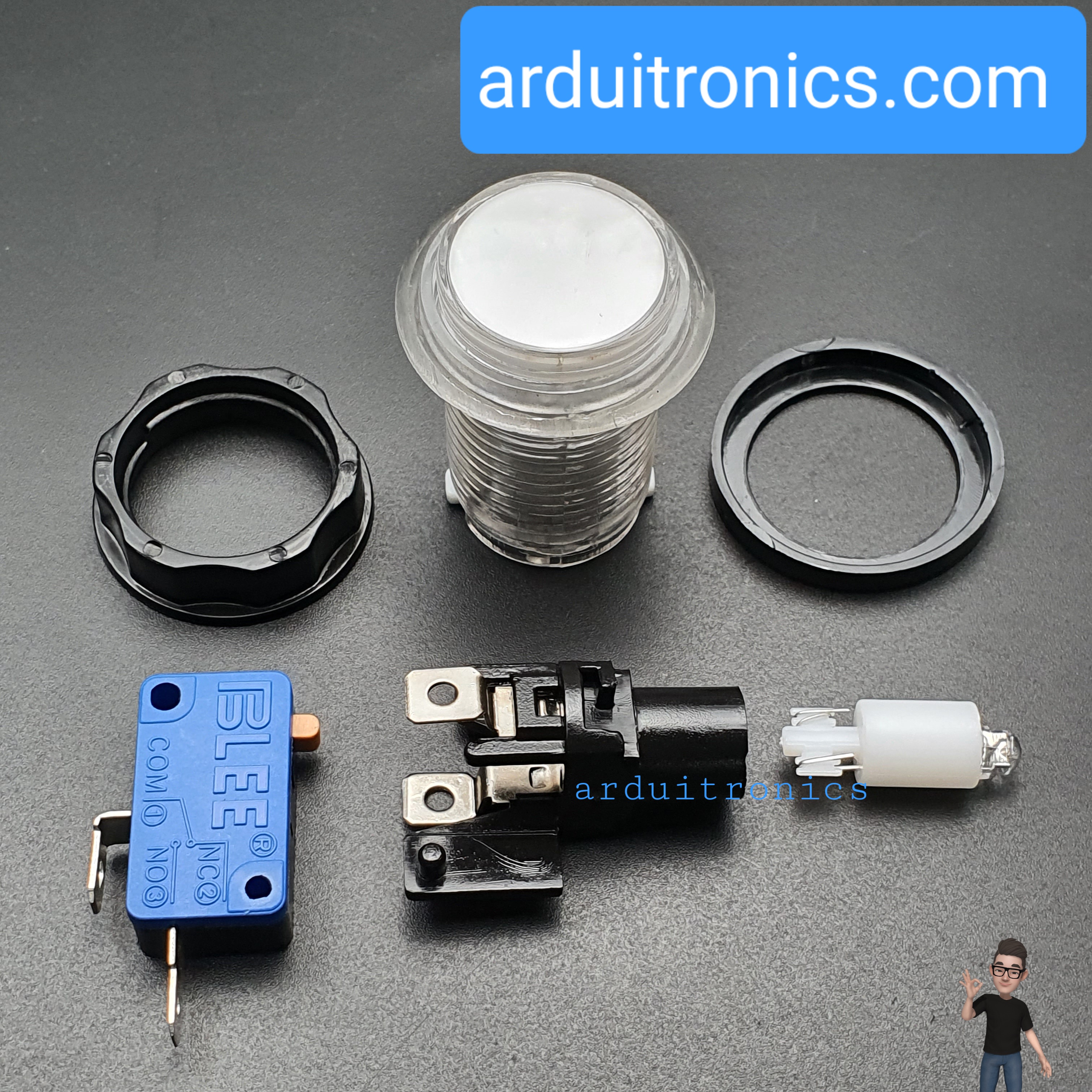 ปุ่มกดตู้เกม สวิตช์กดติดปล่อยดับขนาด 33mm พร้อมไฟ LED สีขาว