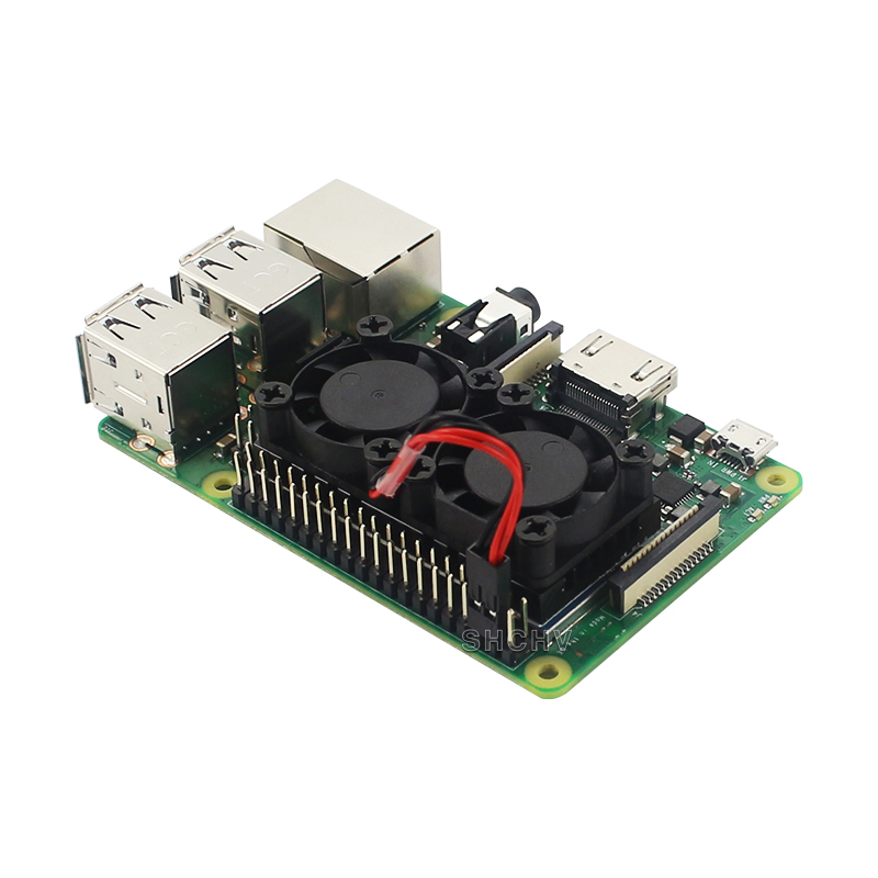 Dual Fan with built-in Dual Heat Sink Base for Raspberry Pi 4B/3B+/3B (แถม Heat Sink เล็กเพิ่มอีก 2 ชิ้น)