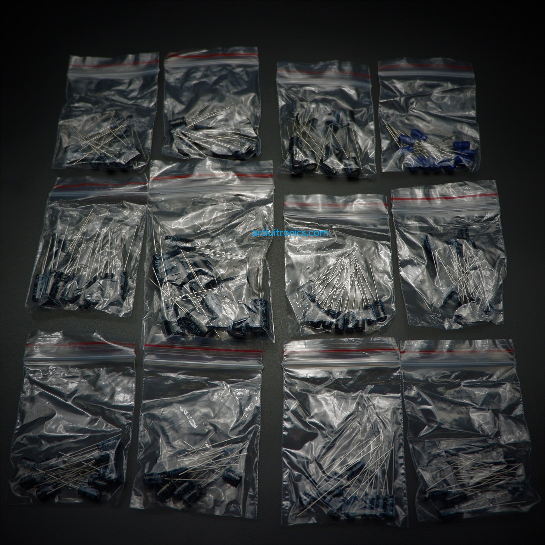 ตัวเก็บประจุแบบแพ็ค มี 12 ค่า ค่าละ 10 ชิ้น (0.23 - 470 uF) Set A