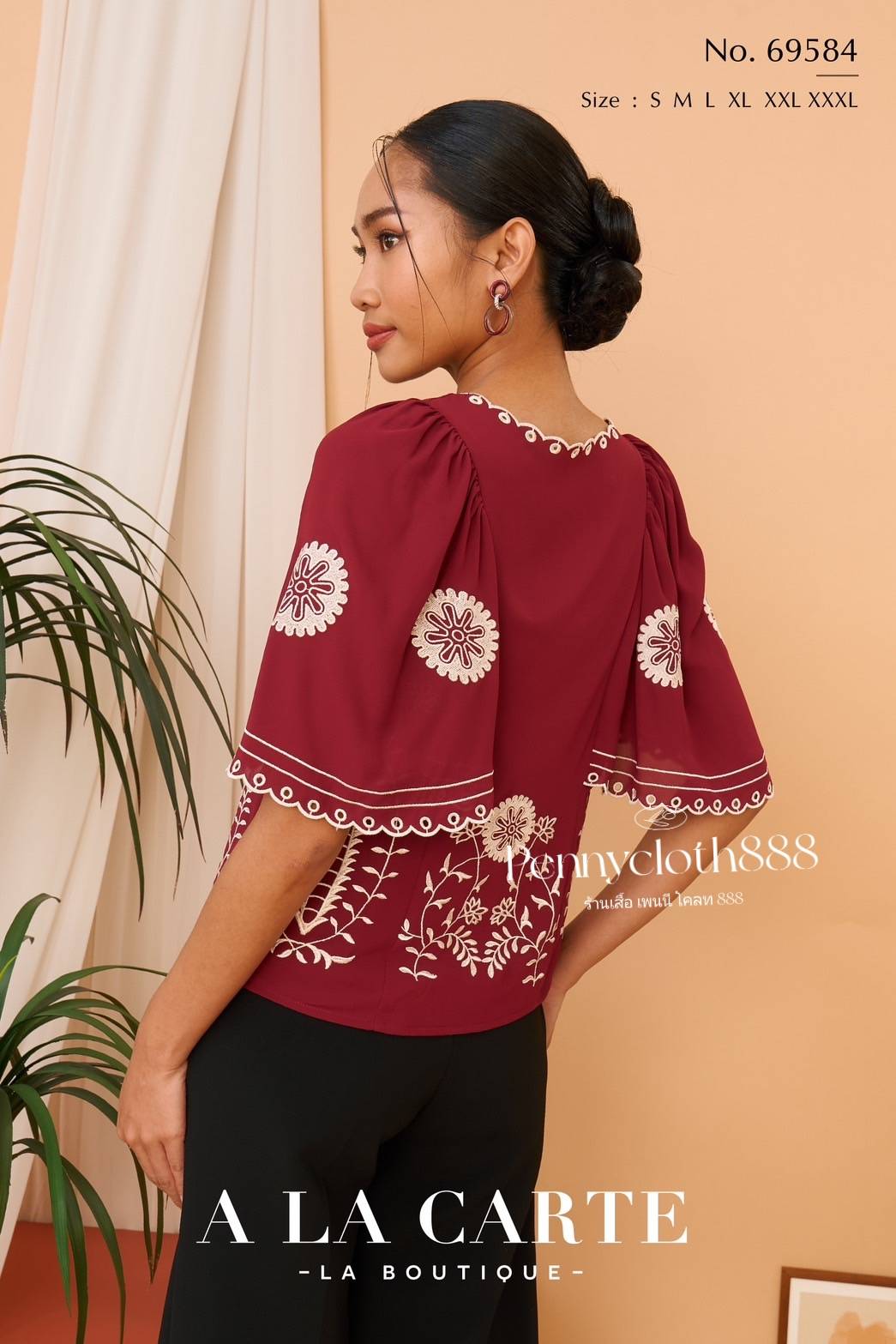 69584 เสื้อ Alacarte จอร์เจียแขนสั้น งานปัก มีซับใน สีกรม สีแดง สีน้ำตาล
