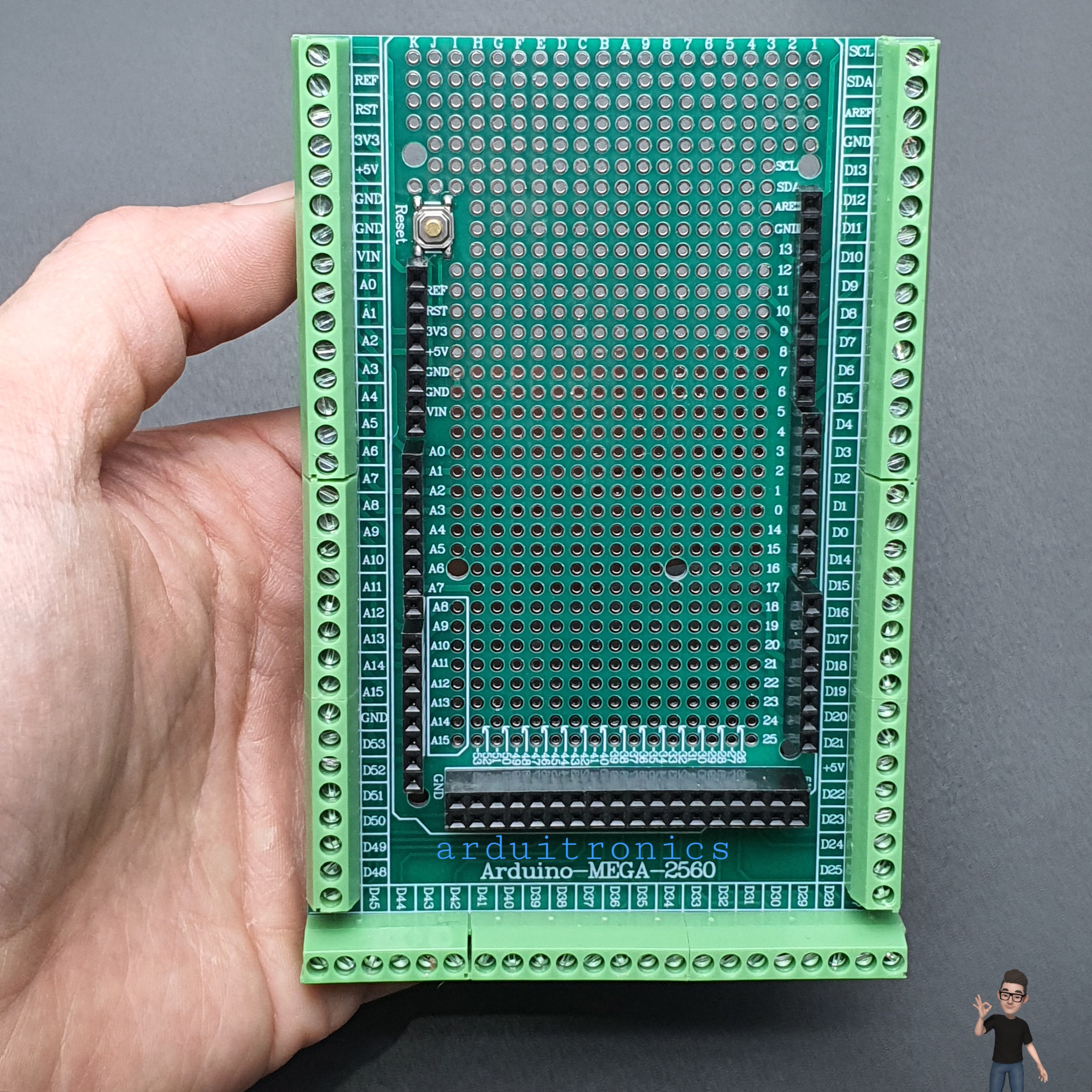 โมดูลขยายขา Mega2560 PCB Prototype Screw Terminal Block Shield for Arduino (บัคกรีแล้ว)