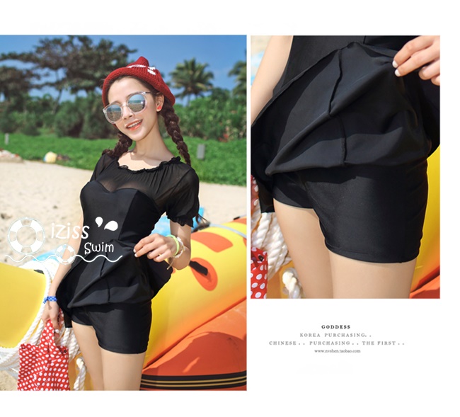 **พร้อมส่ง**บิกินี่ชุดว่ายน้ำวันพีซ one-piece สีดำ แขนตุ้กตา เล่นดีเทล sexy เล็กๆ ซีทรูช่วงเนินอกและแขน น่ารักไม่โป๊ สดใสรับลมทะเลสวยเหมือนแบบค่ะ