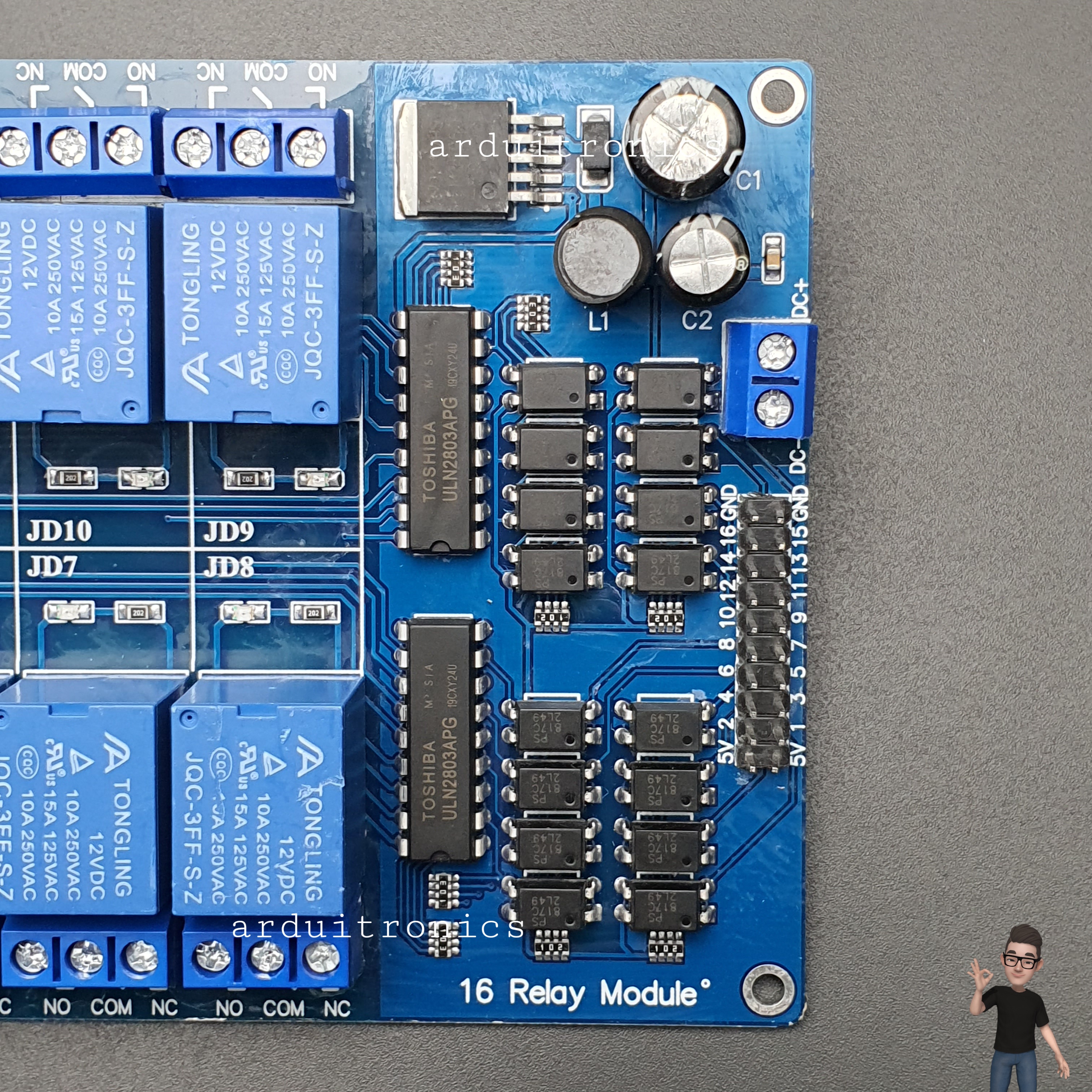 16 Channel Relay รีเลย์ 16 ช่อง (12V) Optocoupler Protection with LM2596 Power Supply