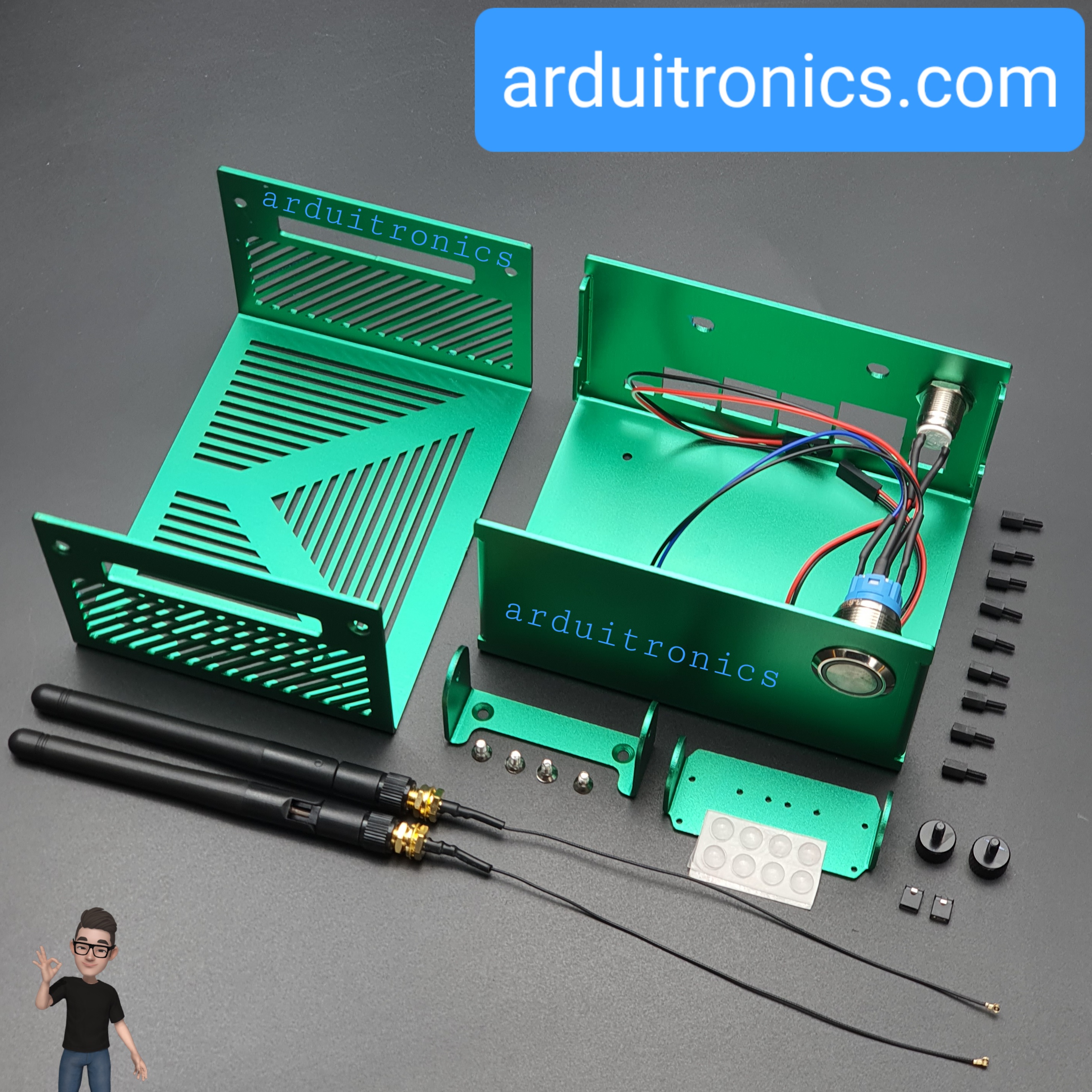 Case for Nvidia Jetson Xavier NX Aluminum Alloy (Green) Chassis with 2 WiFi Antennas