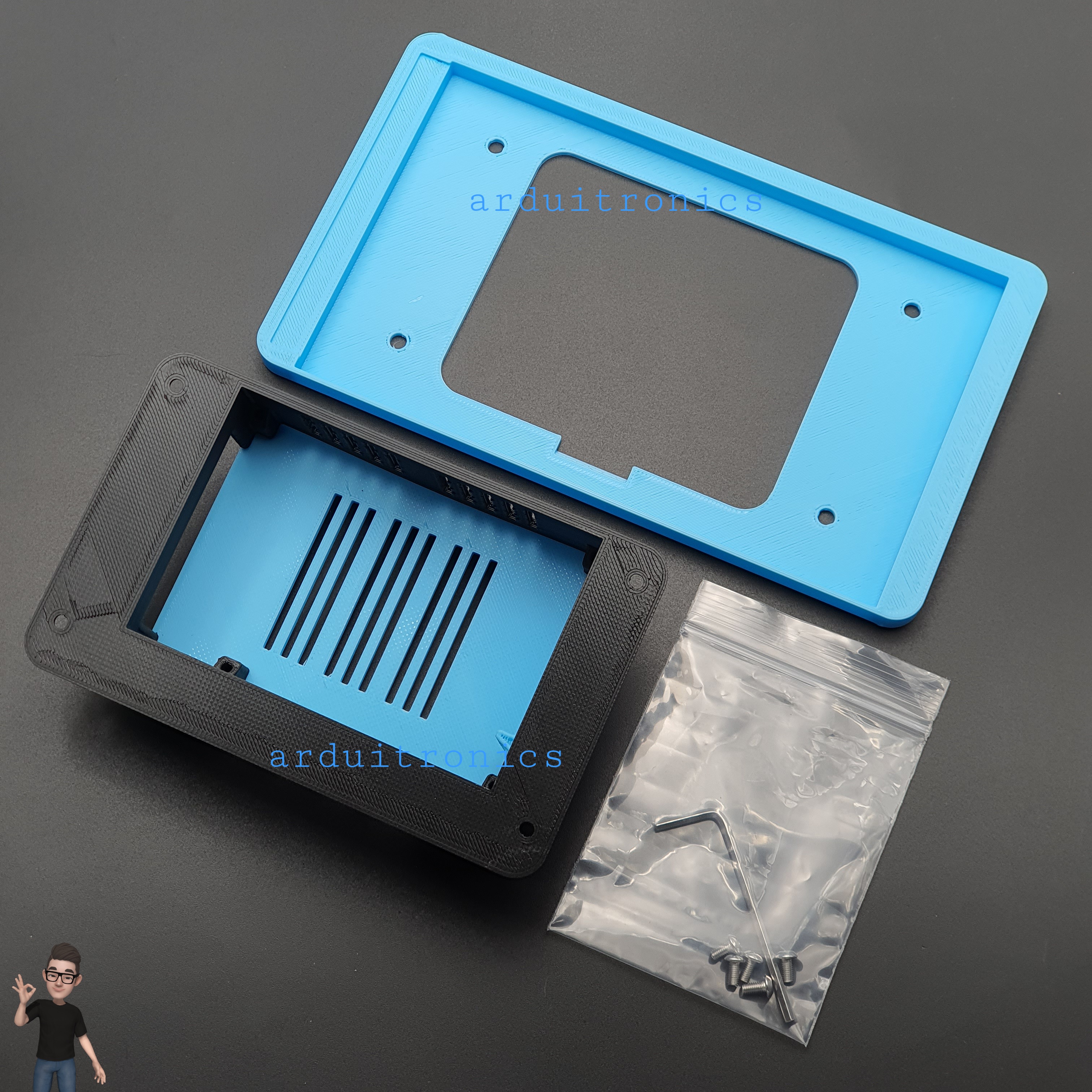 3D Printed Screen Case (Blue) for Raspberry Pi Official 7 inch LCD Touchscreen