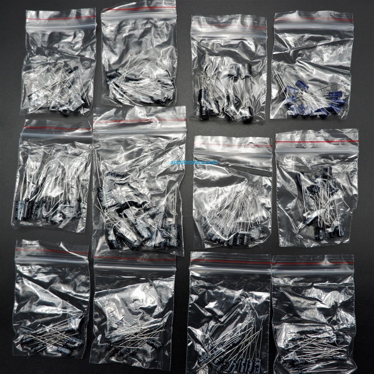 ตัวเก็บประจุแบบแพ็ค มี 12 ค่า ค่าละ 10 ชิ้น (1 - 470 uF) Set B