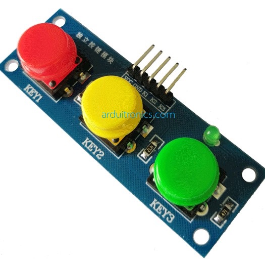 โมดูลสวิตช์ กดติด/ปล่อยดับ 3 ปุ่ม 3 สี สำหรับ Arduino + LED