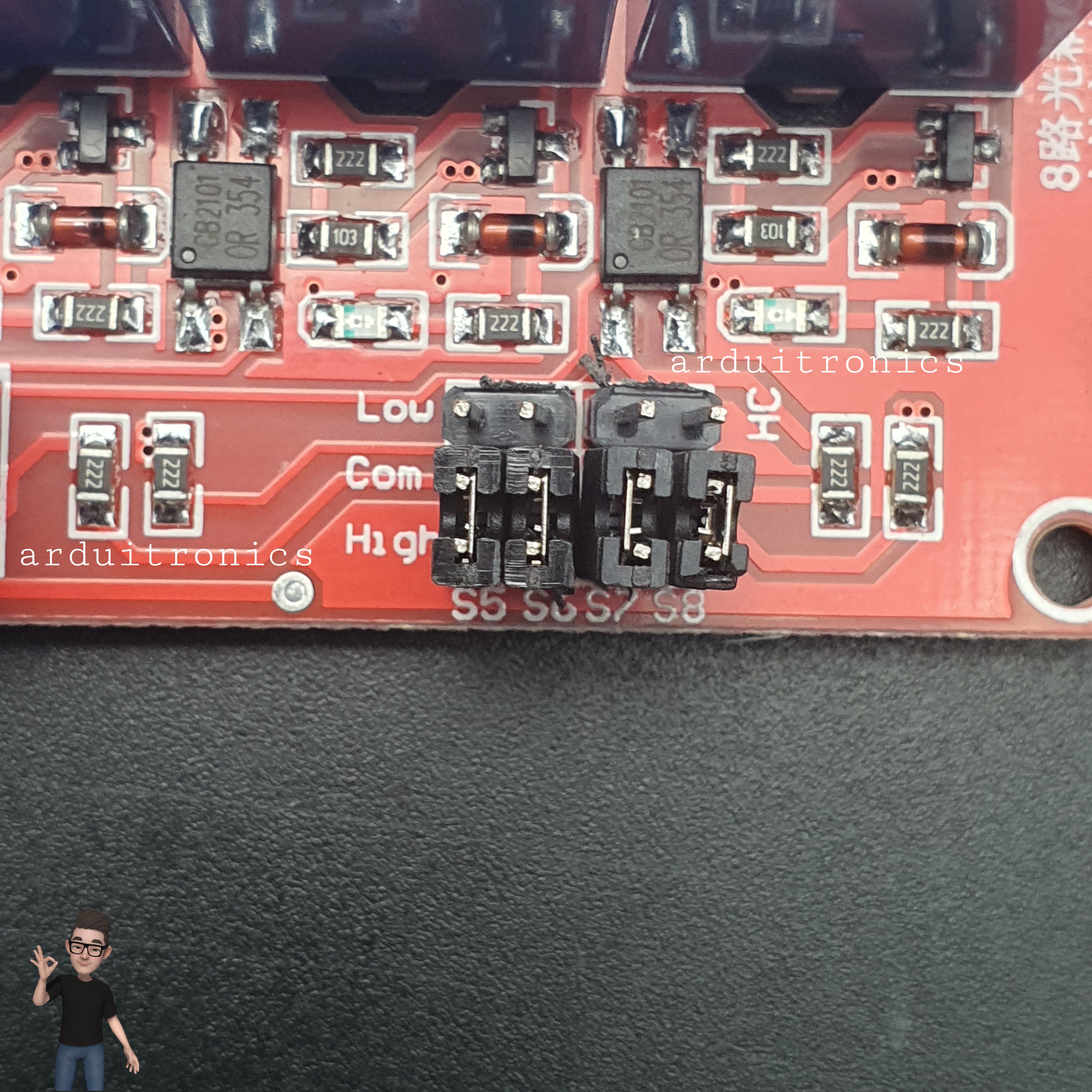 12V 8 Channel Relay High/Low Level Trigger Relay Module (Red PCB)