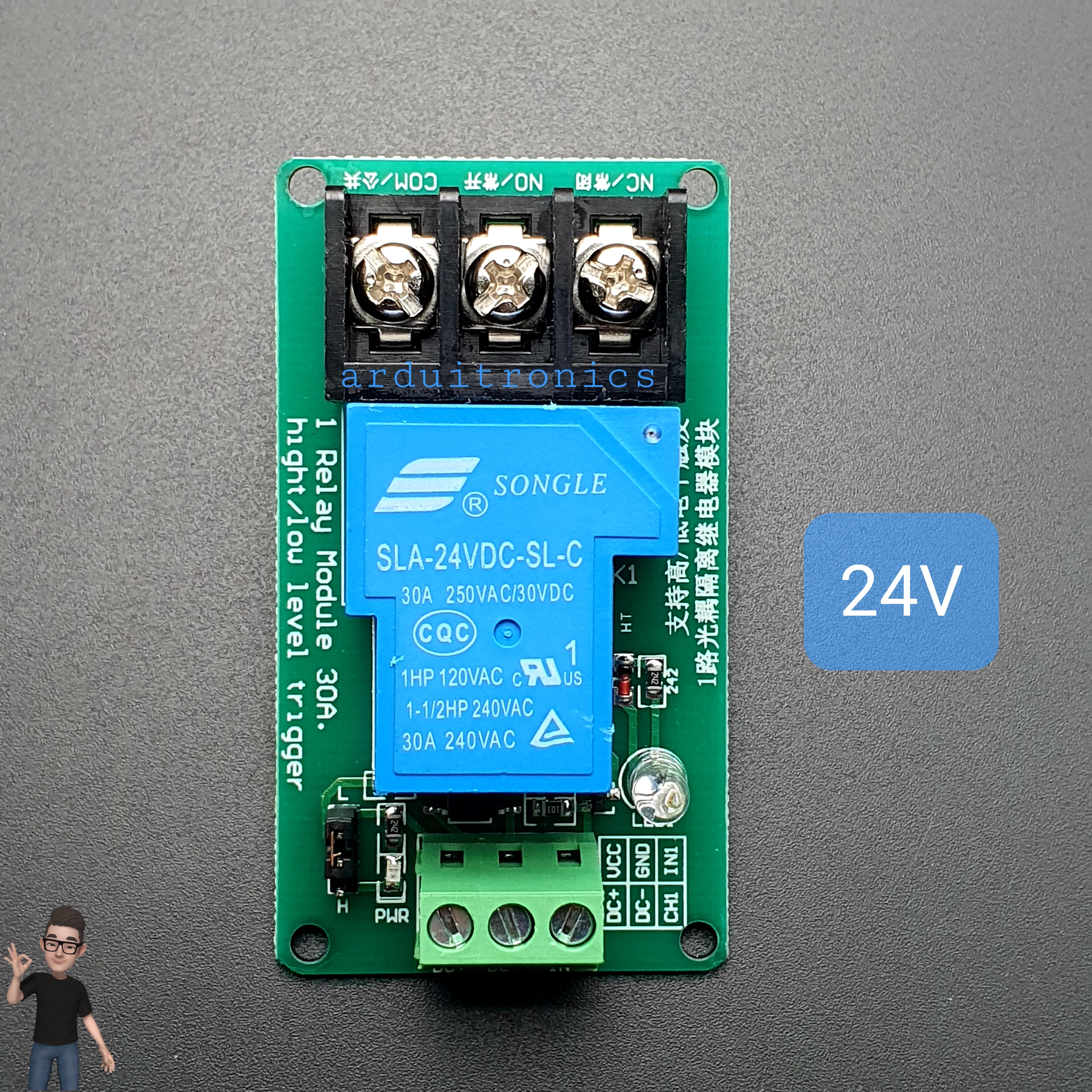 1 Channel Relay 24V 30A รีเลย์ 24V 30A ทำงานแบบ Active Low/High