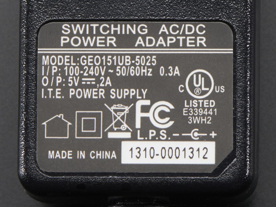 5V 2A (2000mA) switching power supply - UL Listed (Adafruit)