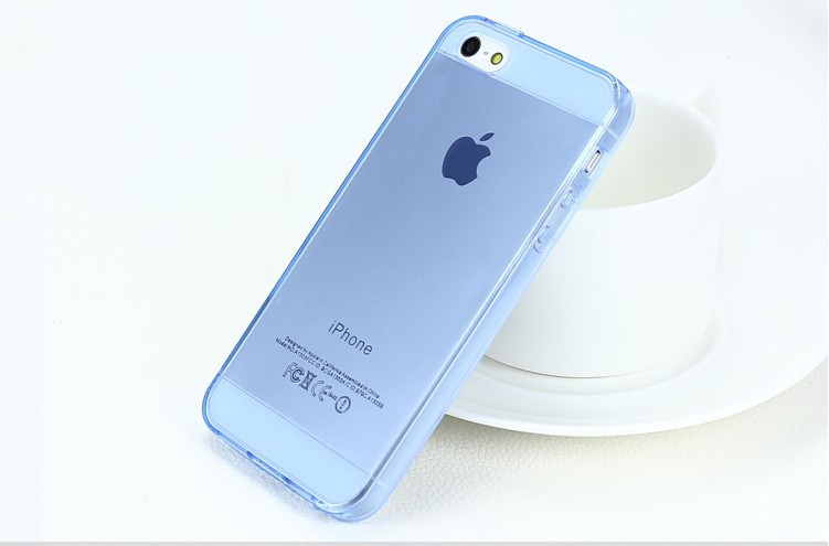 0.3mm Ultra Thin new fashion TPU cover for apple i phone 5 5s Soft GEL back case สีฟ้าใส