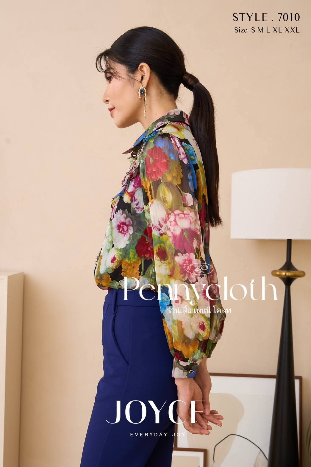 7010 เสื้อเชิ้ต Joyce ชีฟองพิมพ์ลาย แต่งทริมลูกไม้ กระดุมหน้า ซับในเย็บติด by PENNY CLOTH