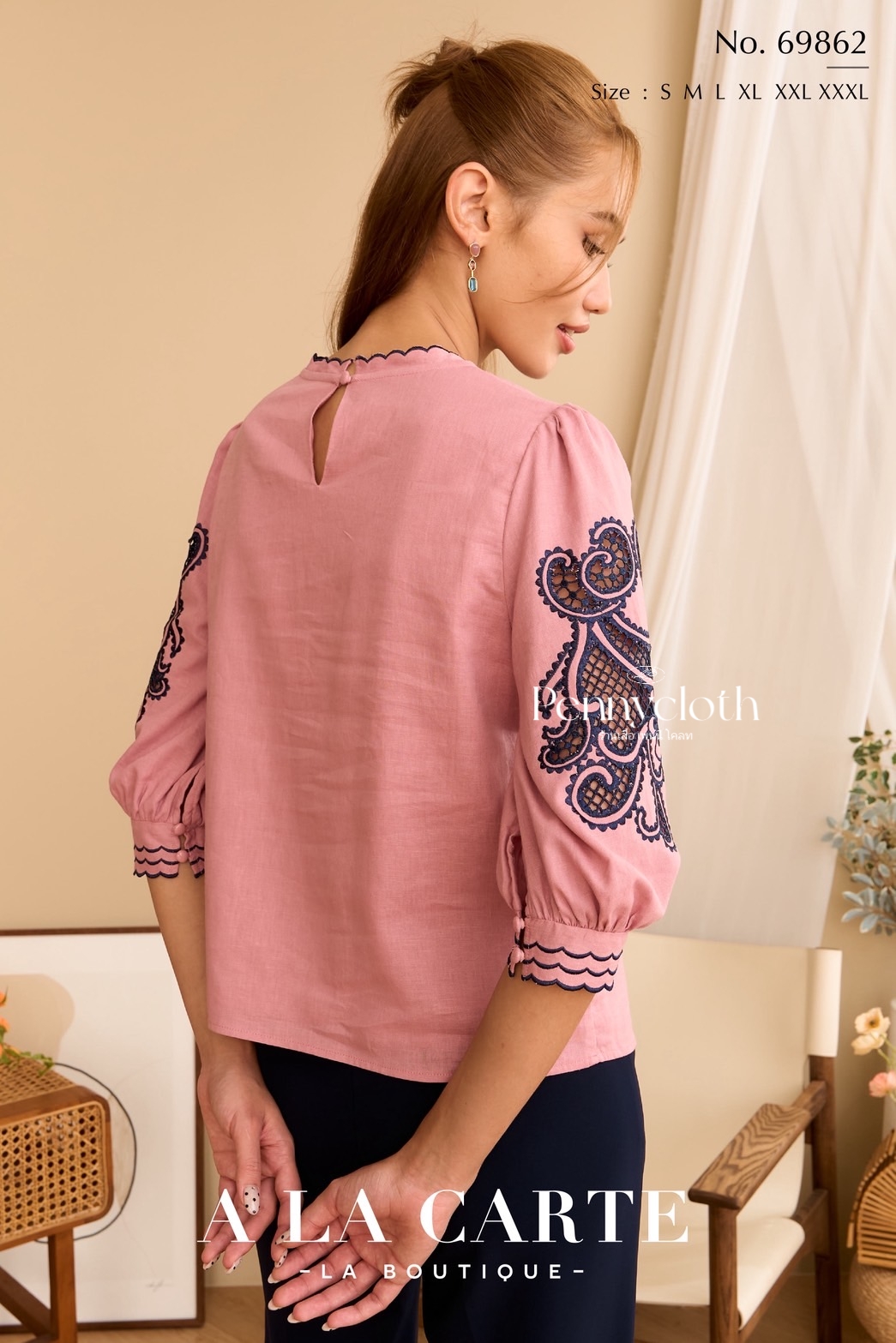 69862 เสื้อ A La Carte ลินินผสมคอตตอน งานปักฉลุ มีซับ เนื้อดีใส่สบาย by PENNY CLOTH