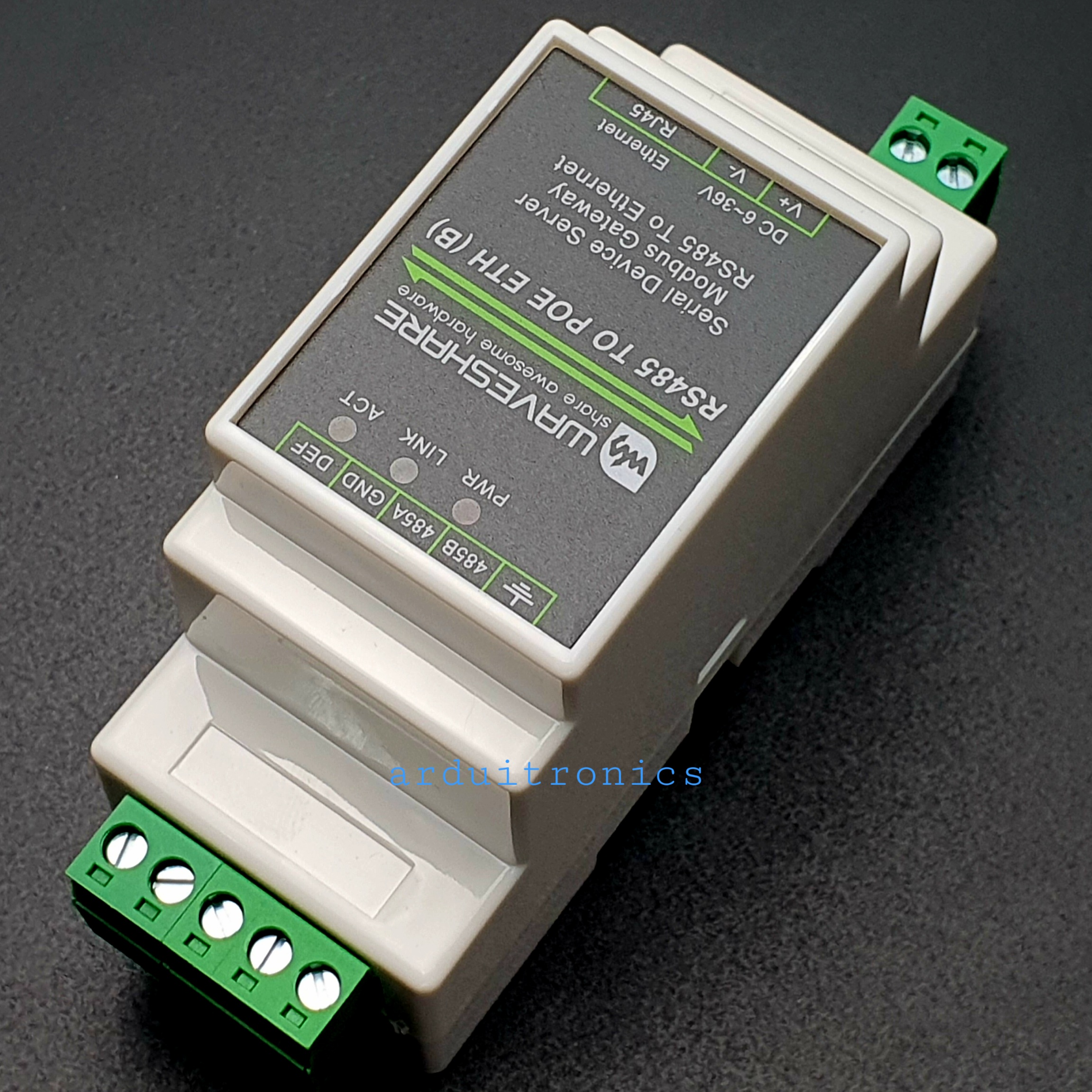 Industrial Serial Server, RS485 to RJ45 Ethernet, TCP/IP to Serial, Rail-Mount Support with PoE Function (ของแท้จาก Waveshare)