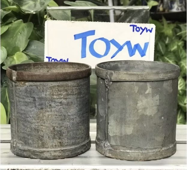 ของโบร่ำโบราณ ราคาต่อชิ้น ลิตรตวงข้าวสังกะสี ลิตรตวงข้าวโบราณ ขนาด 0.5 ลิตร ตอกครุฑและเลขกำกับ ไม่ผุไม่รั่ว